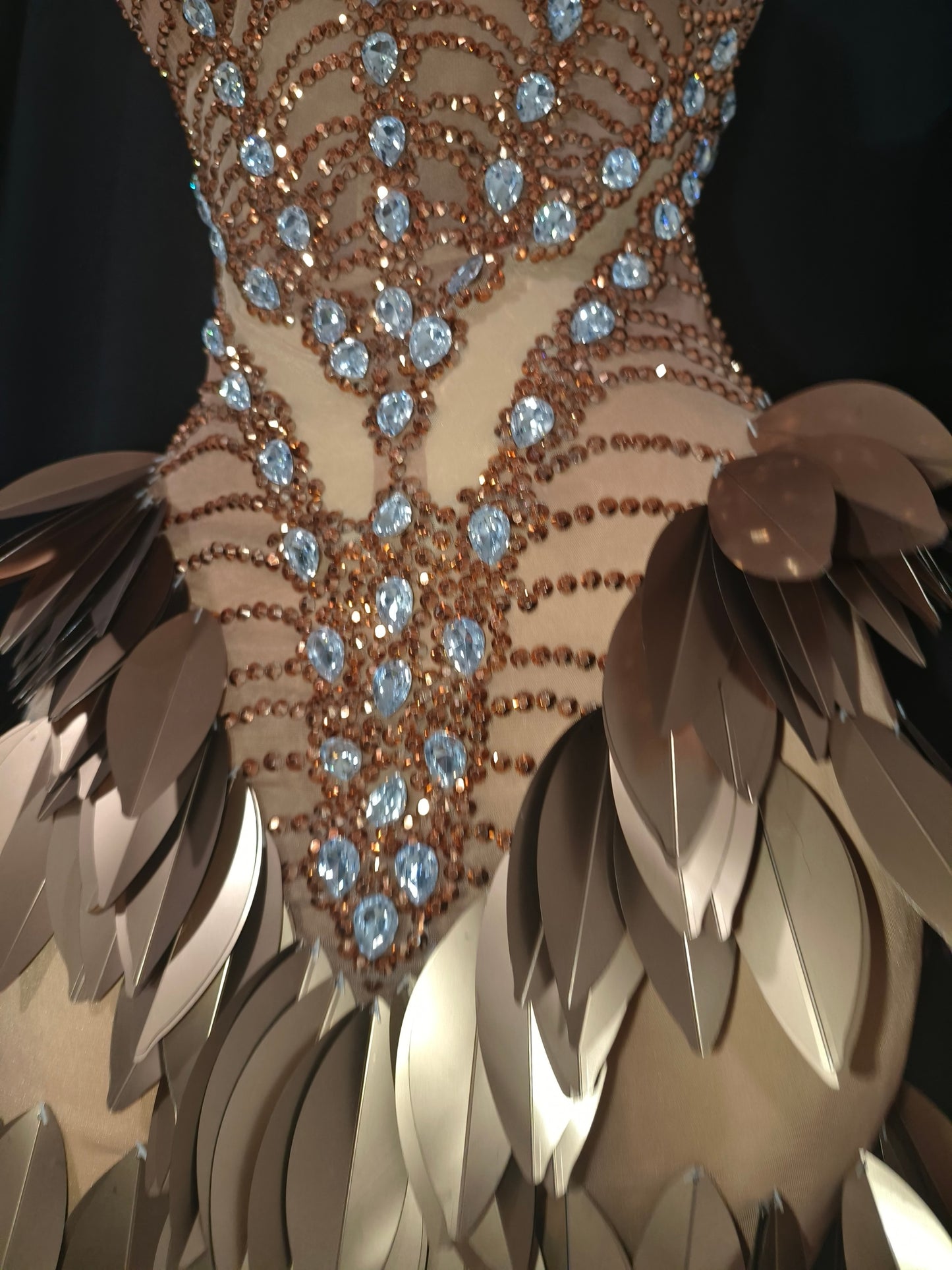 CELESINYI Chaye Crystal Copper Leaf Mermaid Gown