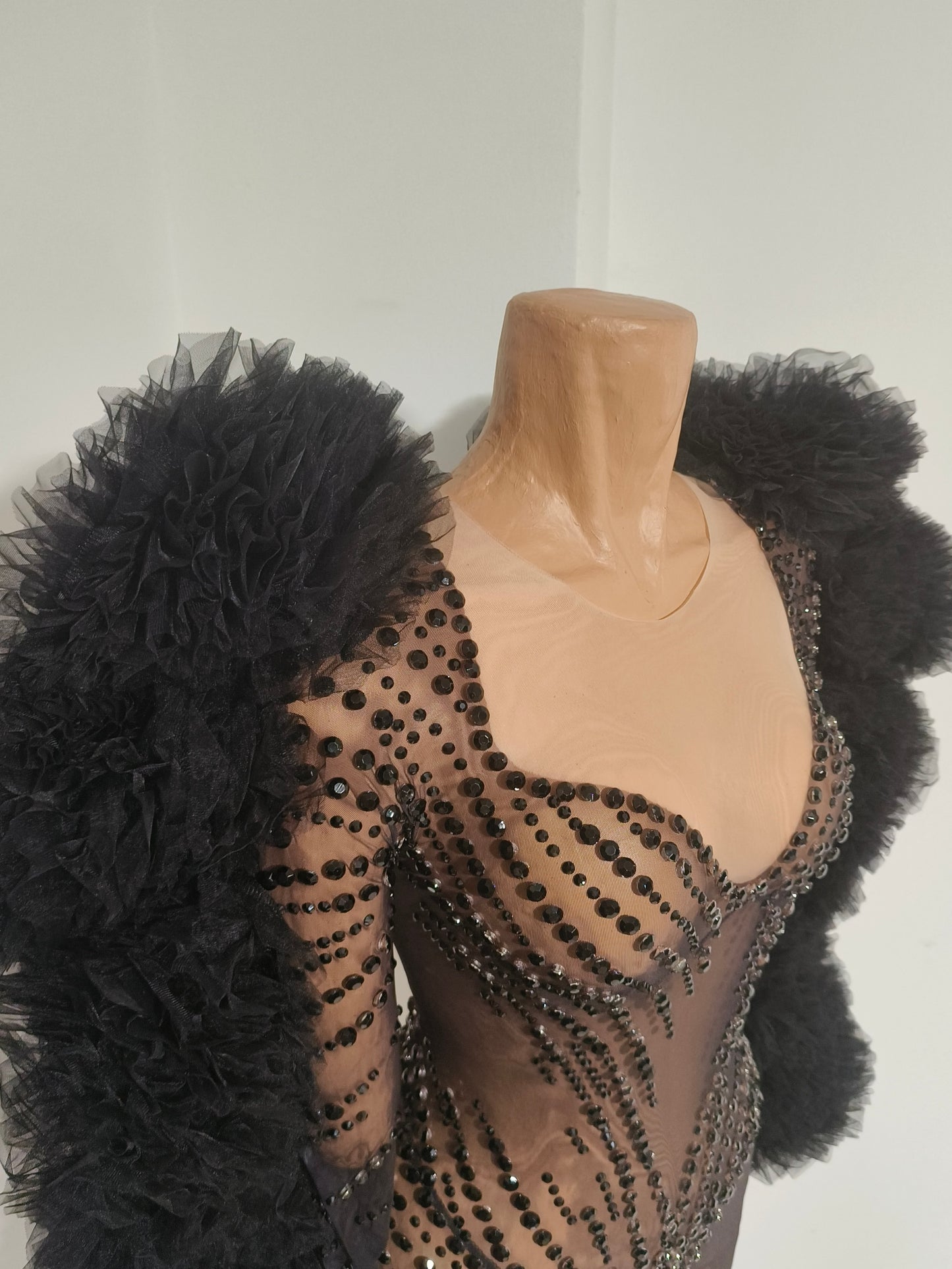 CELESINYI Heishan Rhinestone Black Wing Bodysuit