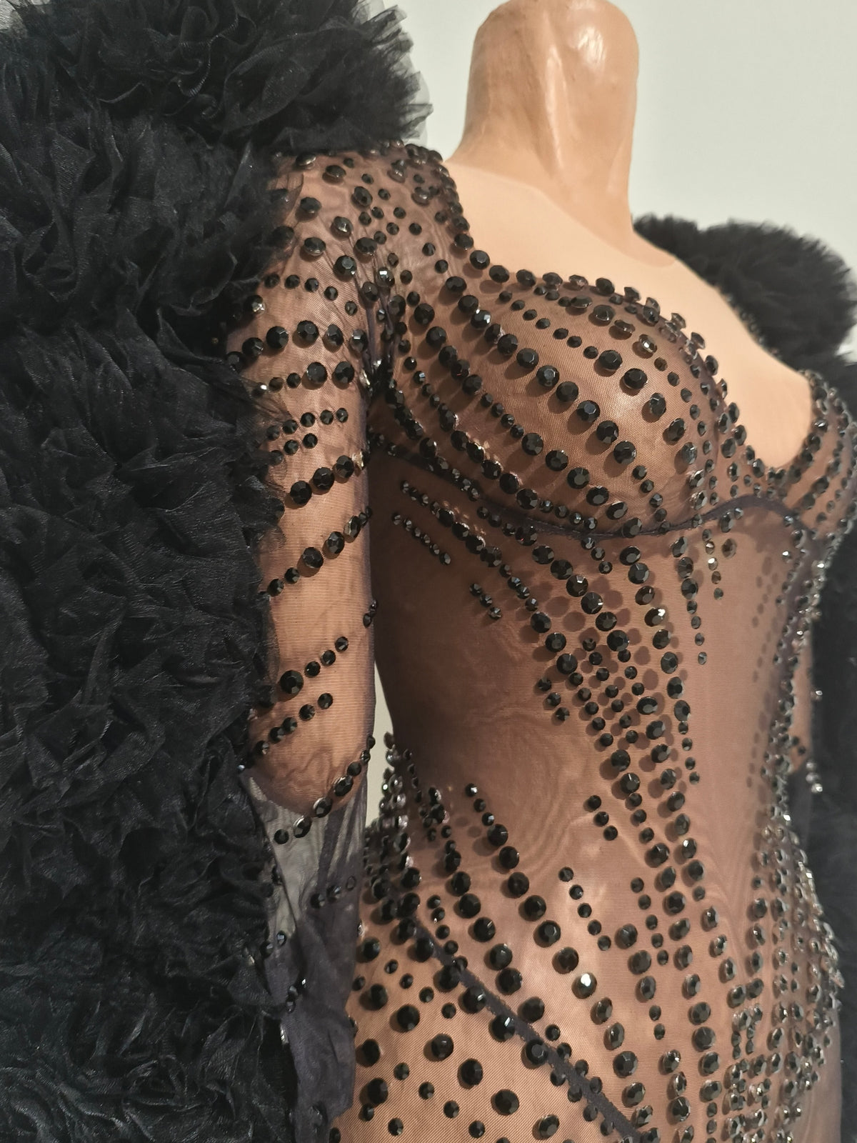 CELESINYI Heishan Rhinestone Black Wing Bodysuit