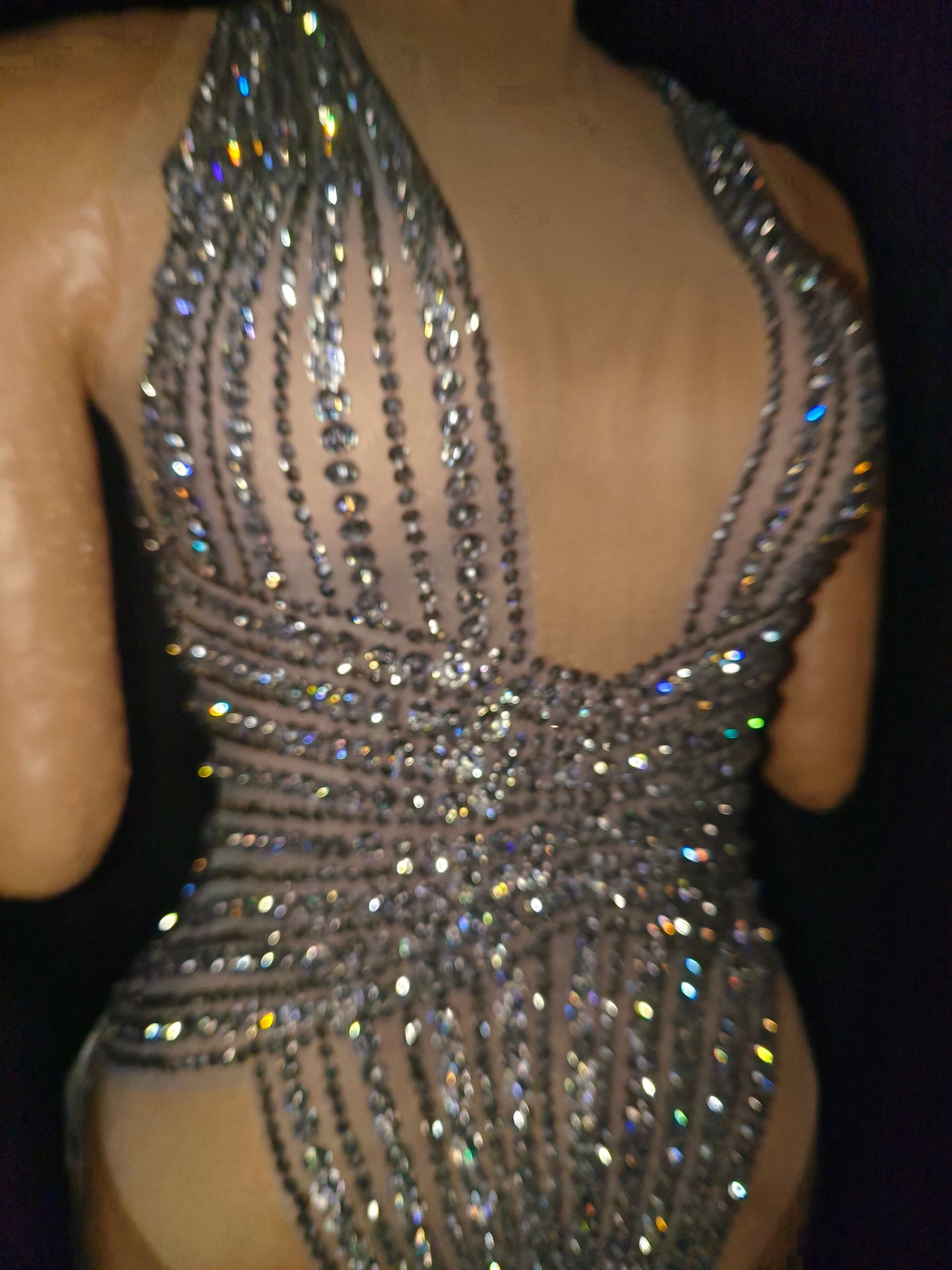 CELESINYI Doutun Crystal Halter Fringe Bodysuit