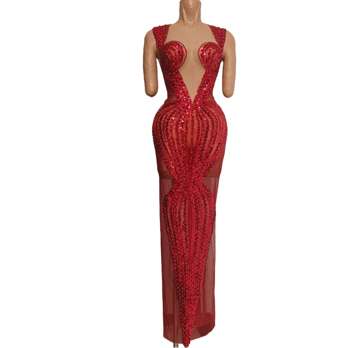 CELESINYI Meili Crystal Red Deep V Gown