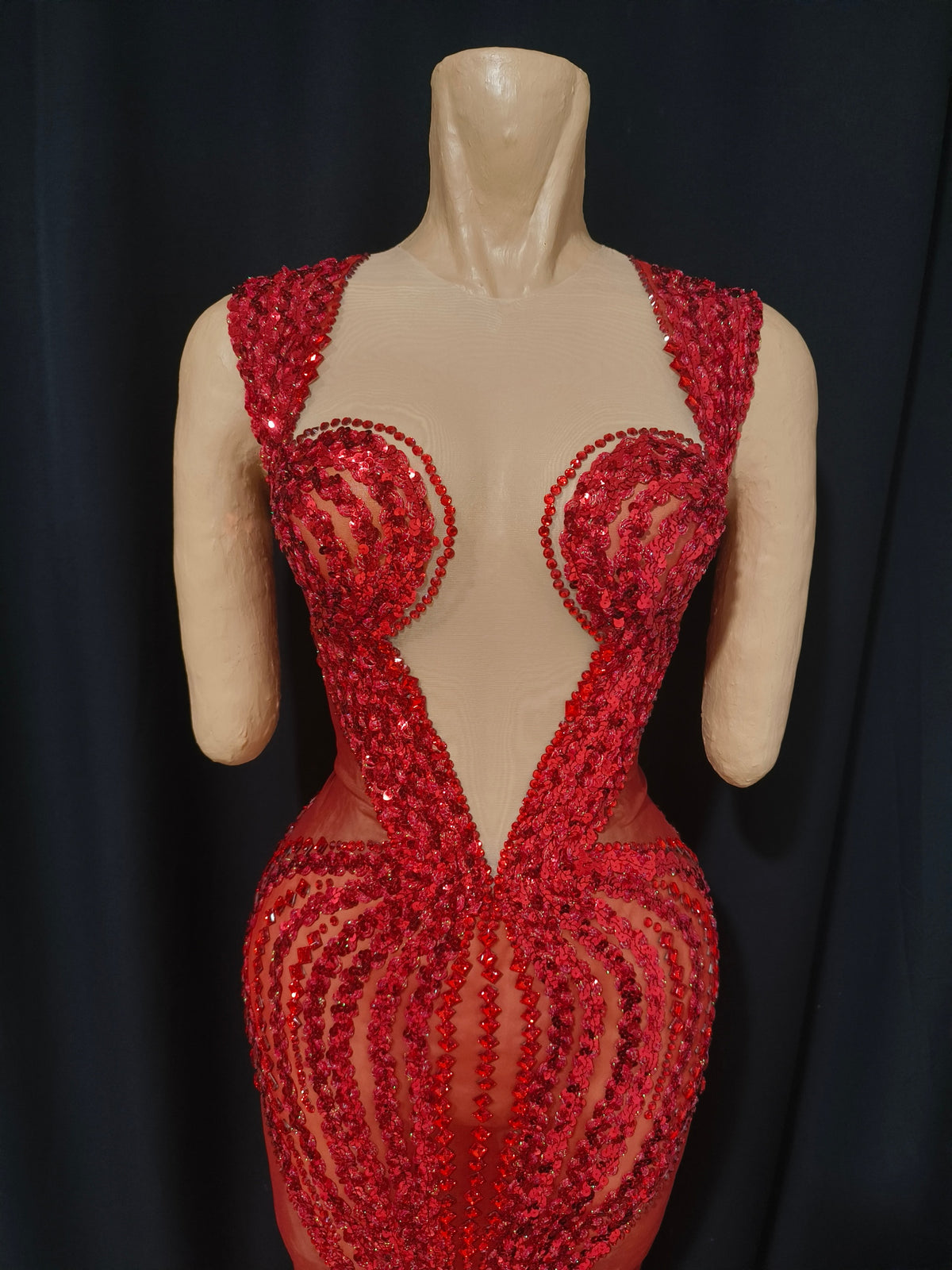 CELESINYI Meili Crystal Red Deep V Gown