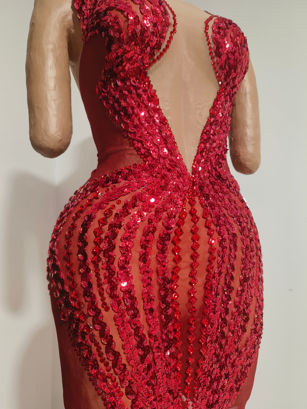 CELESINYI Meili Crystal Red Deep V Gown