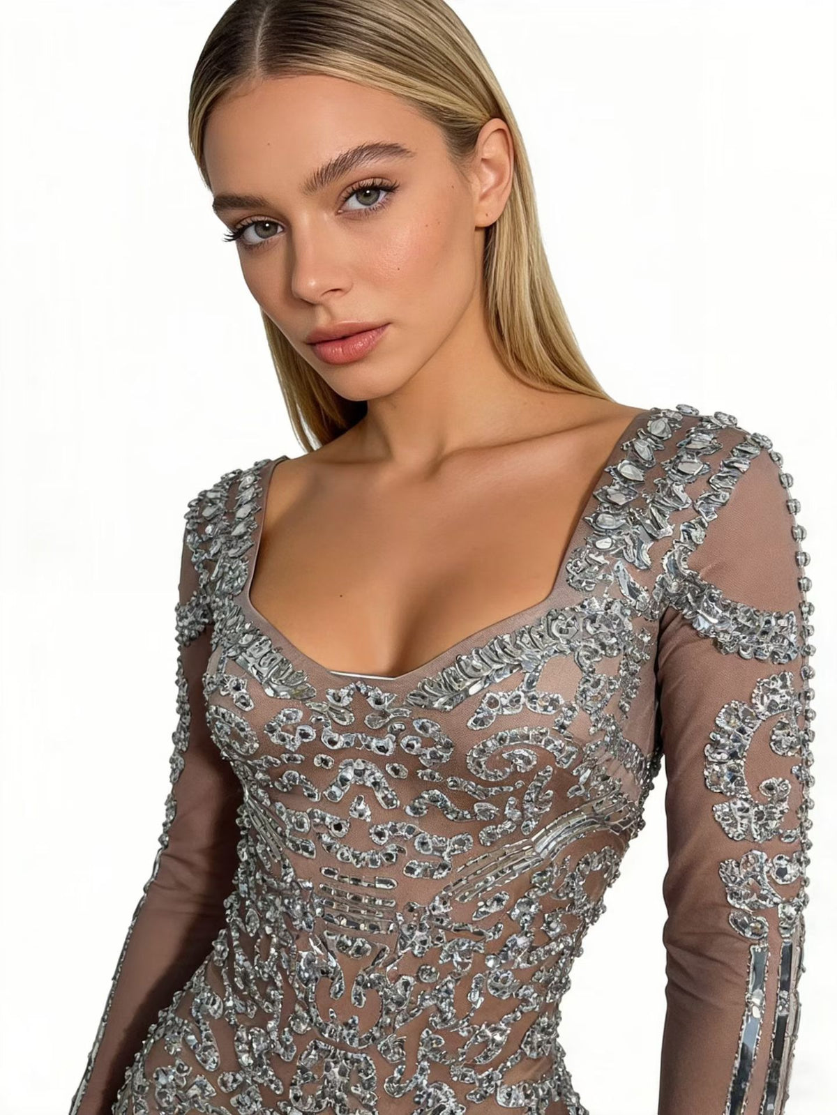 CELESINYI Yinkuzi Crystal Silver Flare Jumpsuit