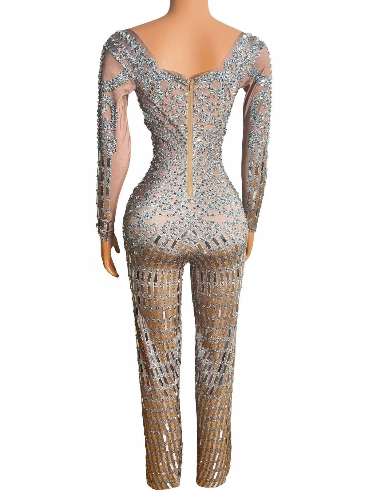 CELESINYI Yinkuzi Crystal Silver Flare Jumpsuit
