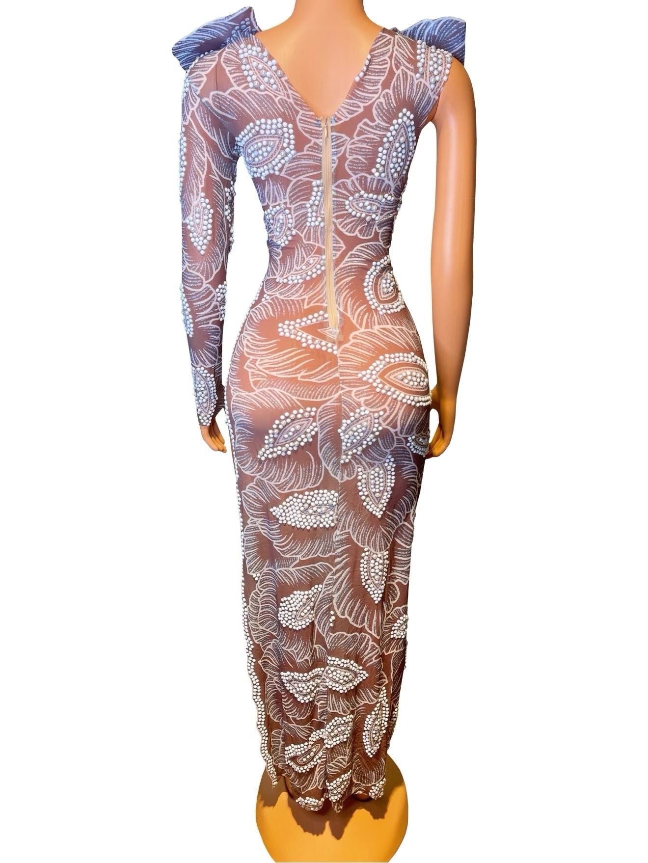 CELESINYI Bihuanhua Crystal Leaf Bead One-Shoulder Gown