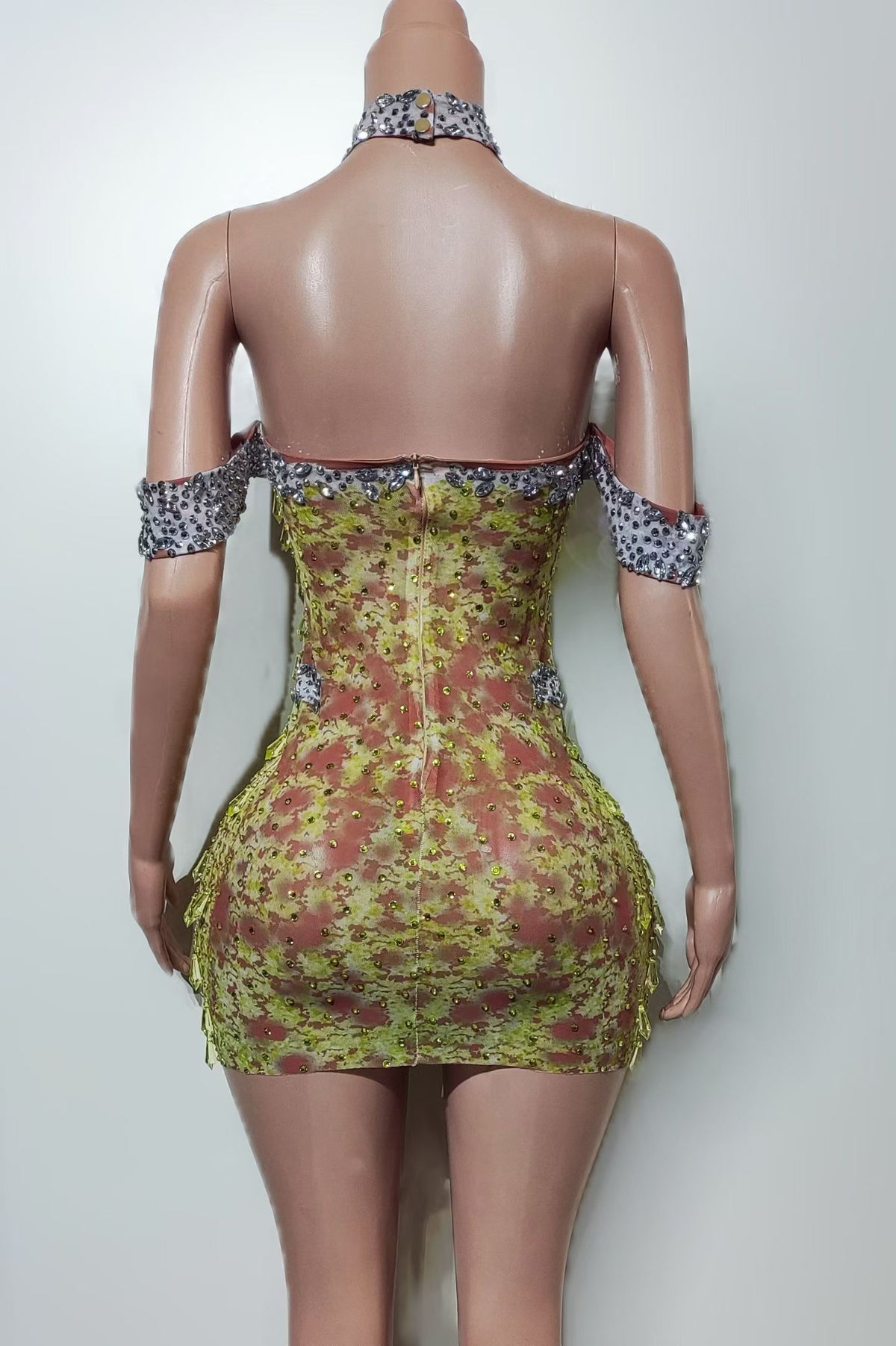 CELESINYI Qinggua Crystal Yellow Gem Mini Dress