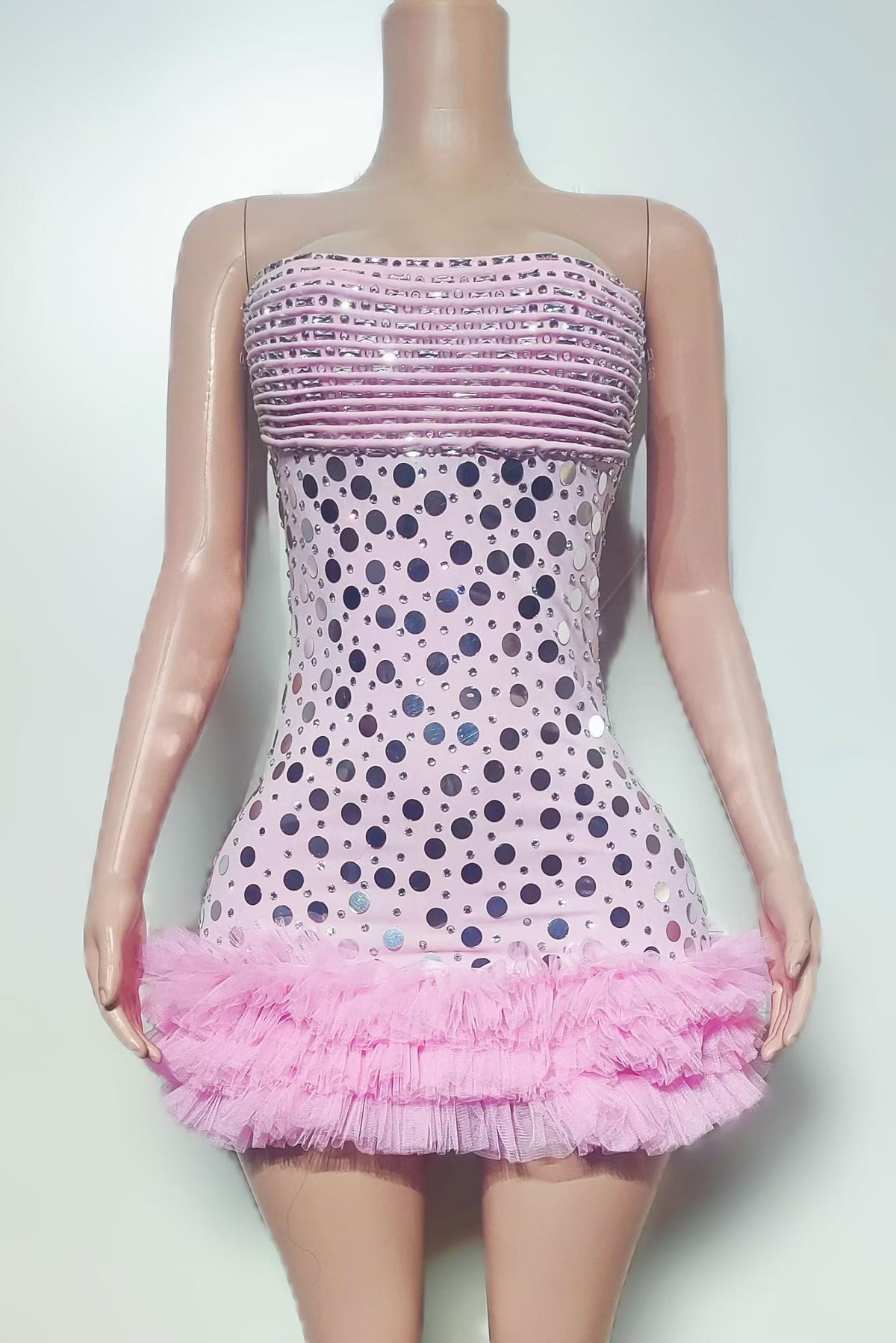 CELESINYI Yusui Crystal Silver Tutu Mini Dress