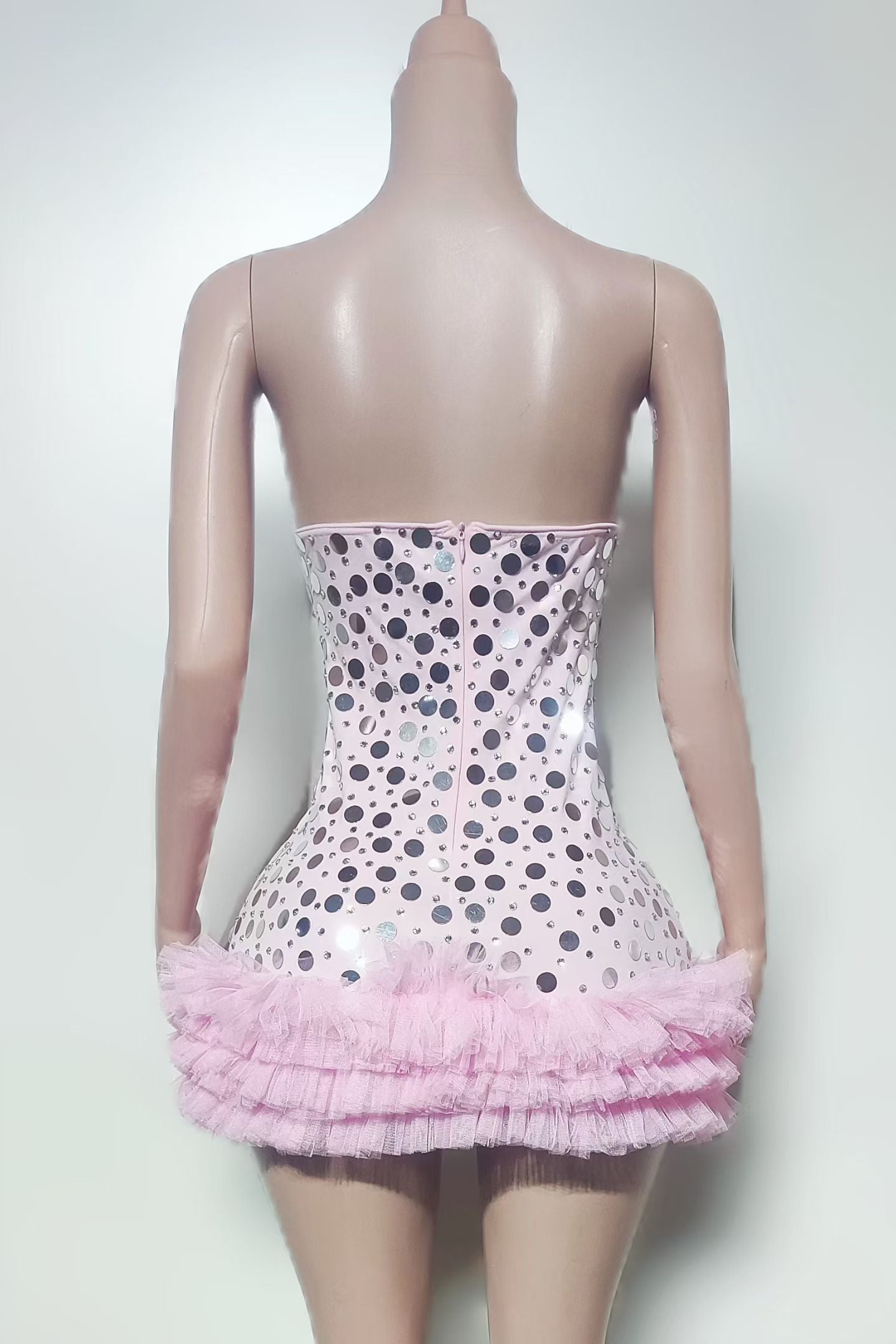 CELESINYI Yusui Crystal Silver Tutu Mini Dress
