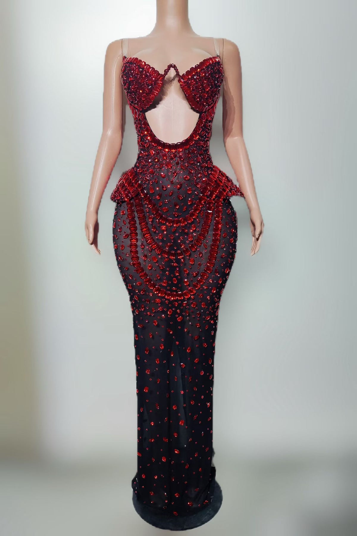 CELESINYI Hongguan Crystal Ruby Mermaid Gown