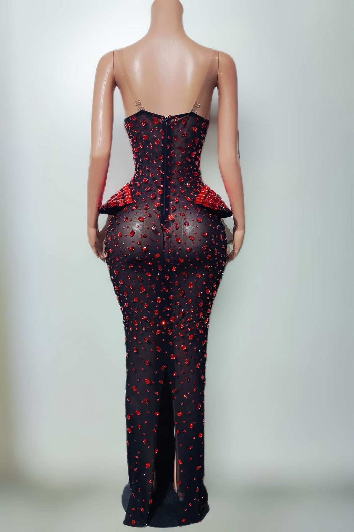 CELESINYI Hongguan Crystal Ruby Mermaid Gown