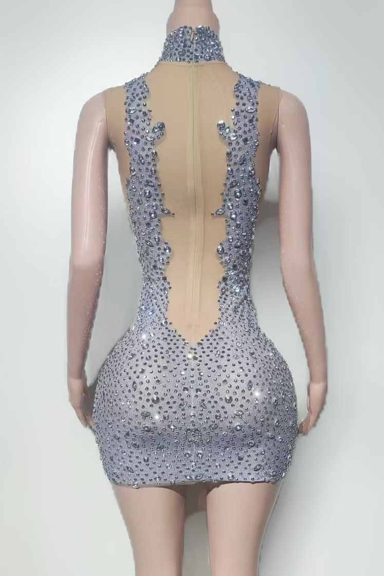 CELESINYI Yase Crystal Gold Strap Mini Dress