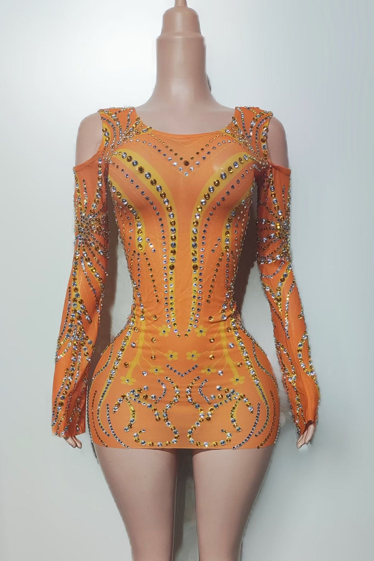 CELESINYI Xianguo Crystal Orange Bloom Mini Dress