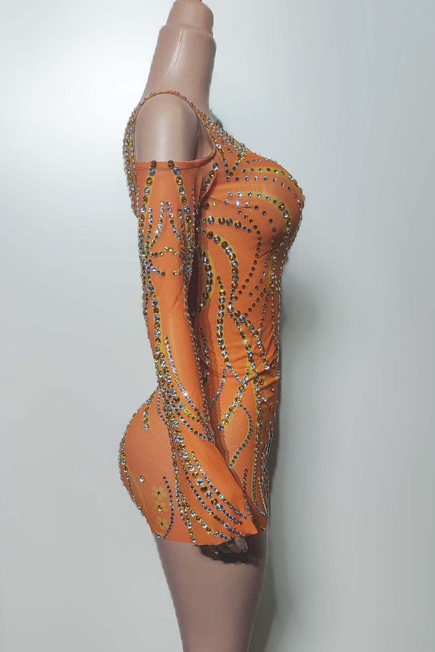 CELESINYI Xianguo Crystal Orange Bloom Mini Dress