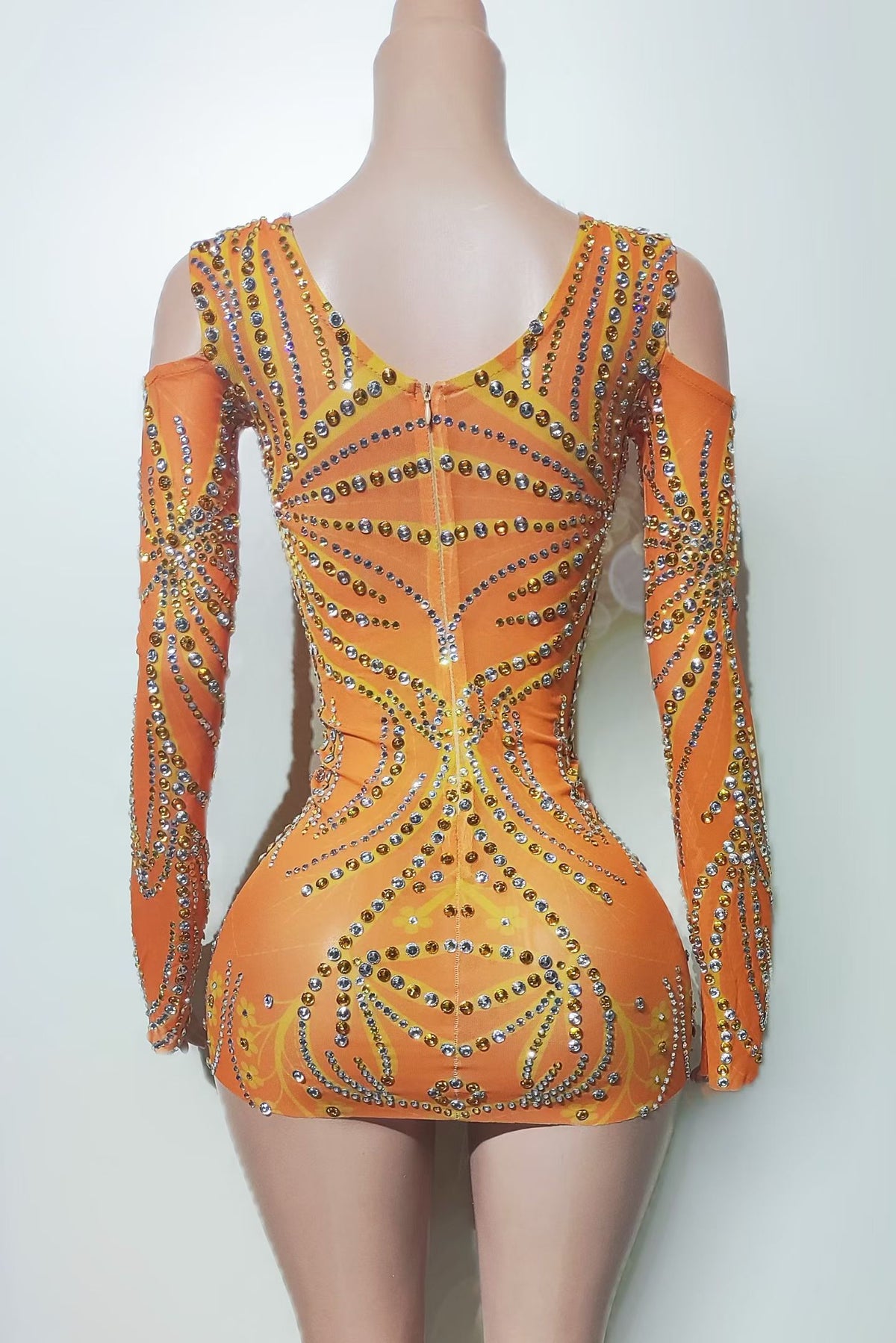 CELESINYI Xianguo Crystal Orange Bloom Mini Dress