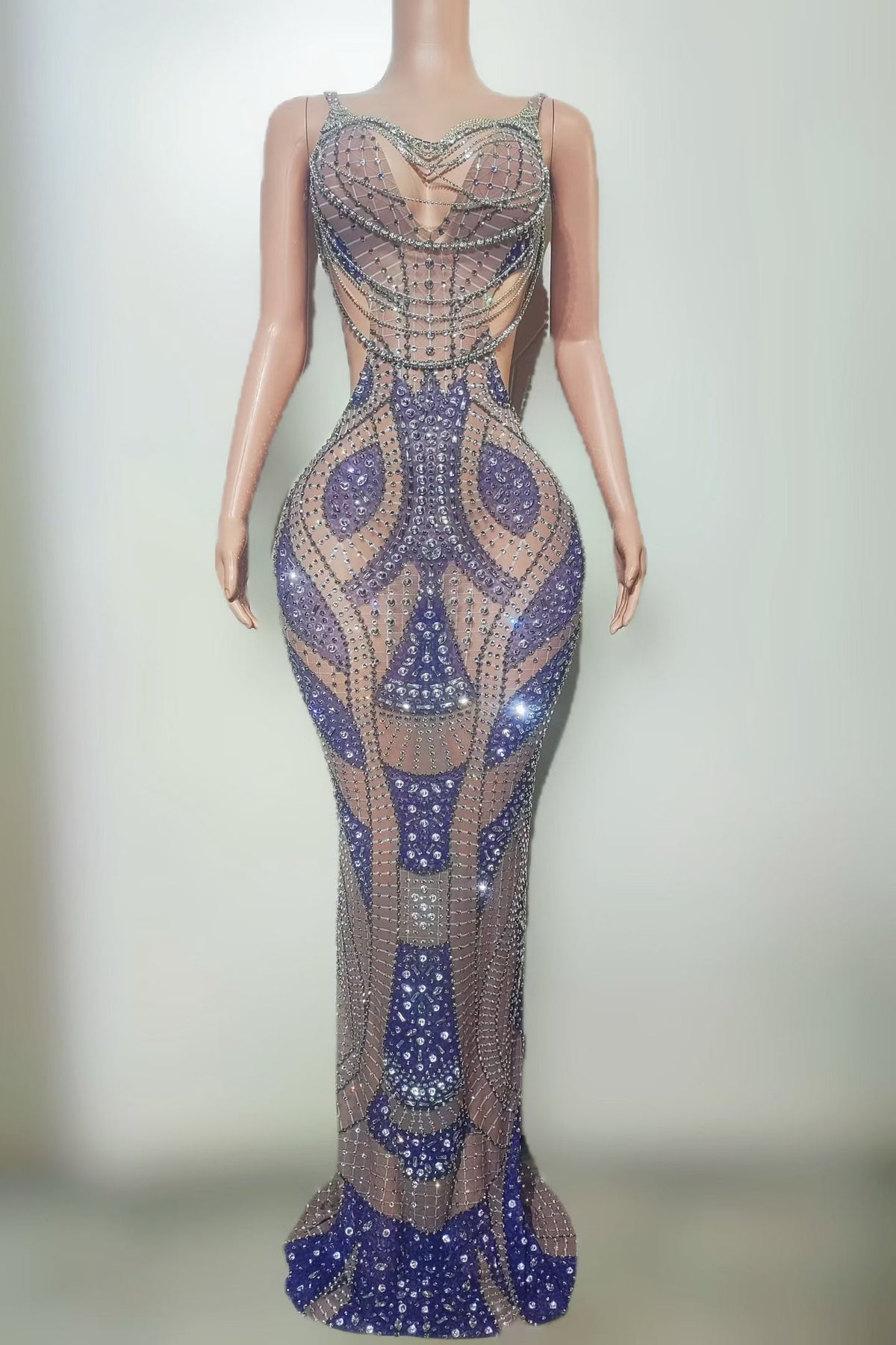CELESINYI Banxing Crystal Chain Illusion Gown