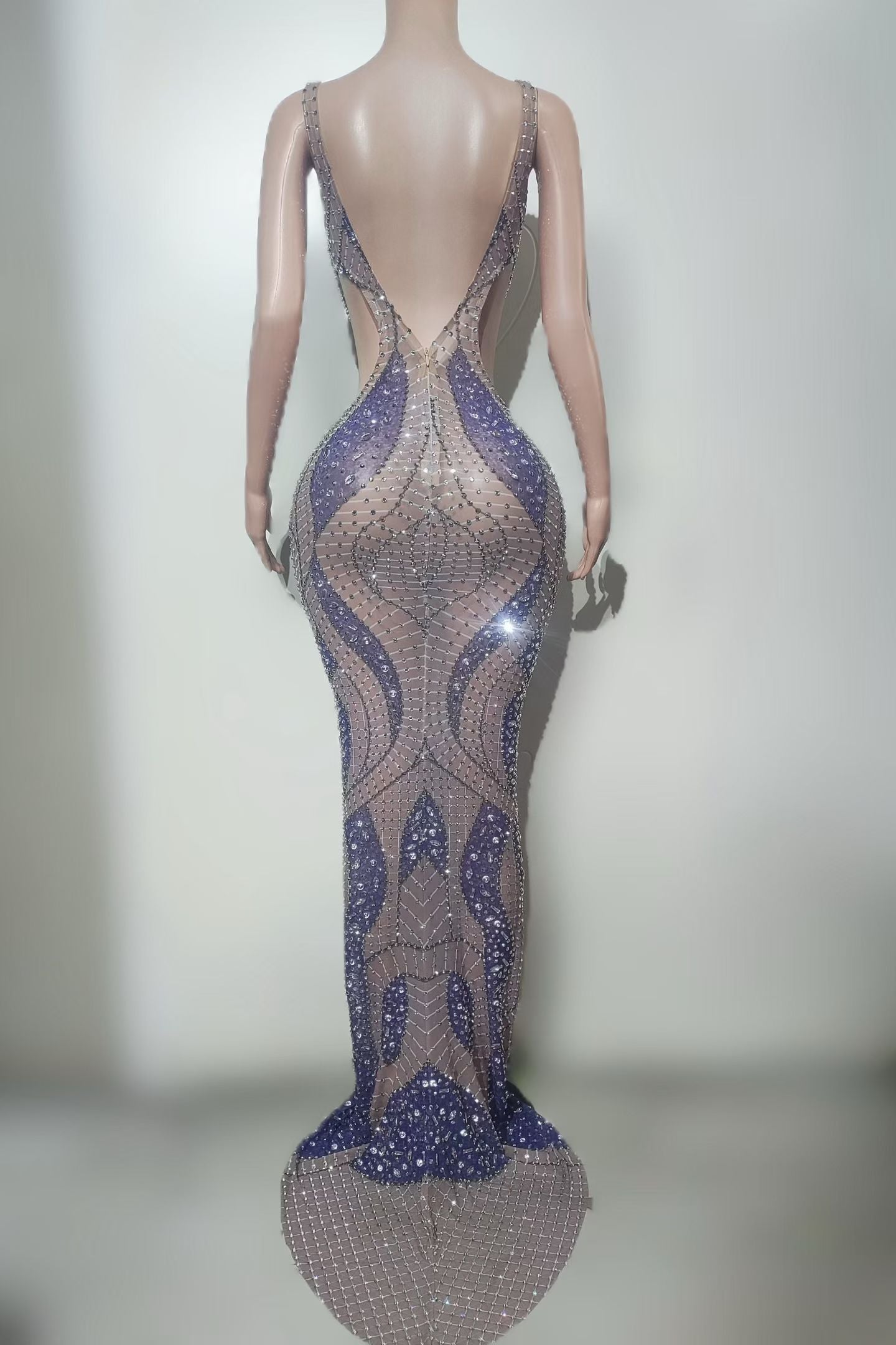 CELESINYI Banxing Crystal Chain Illusion Gown