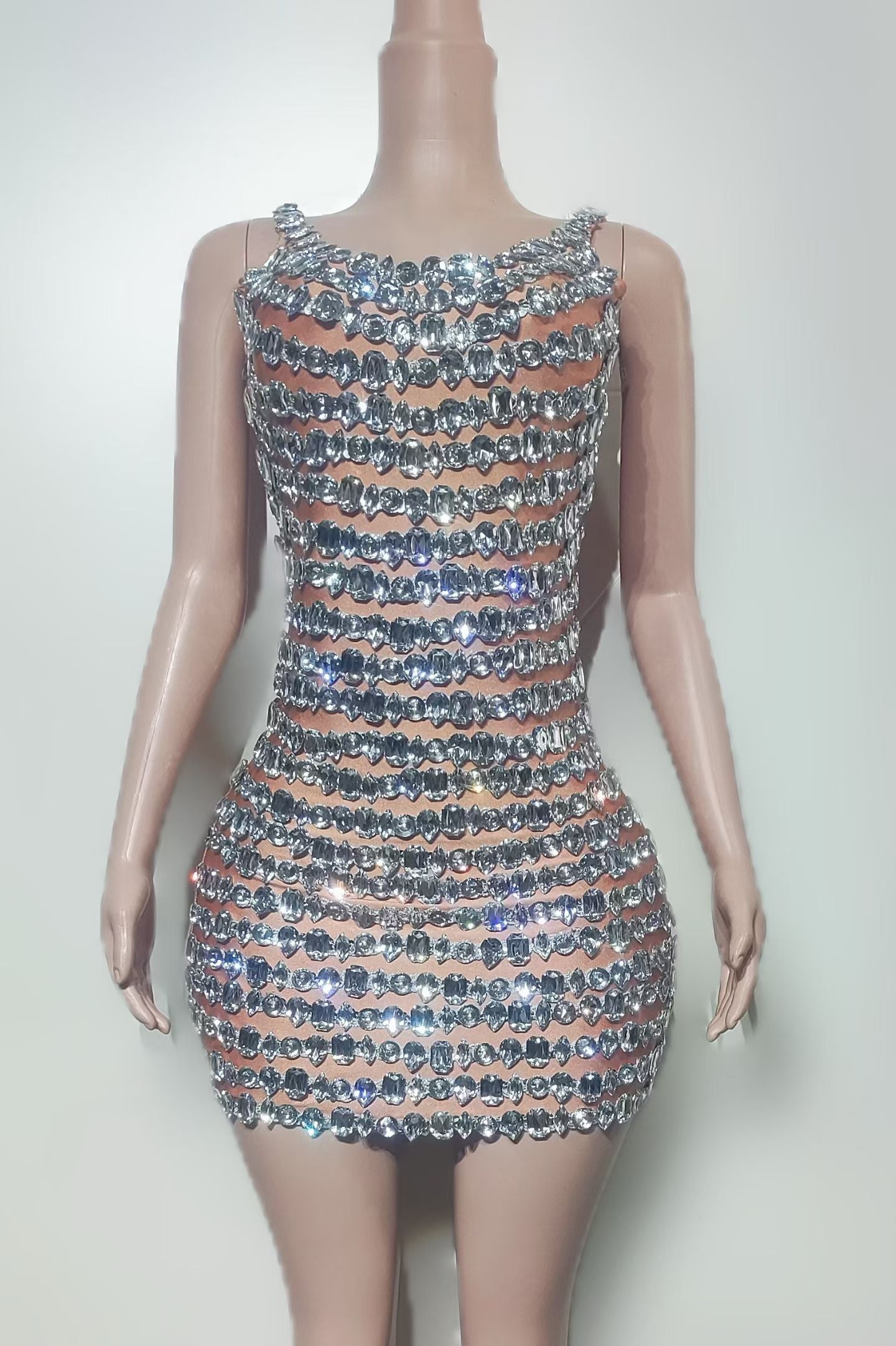 CELESINYI Bingdun Crystal Row Bodycon Mini Dress