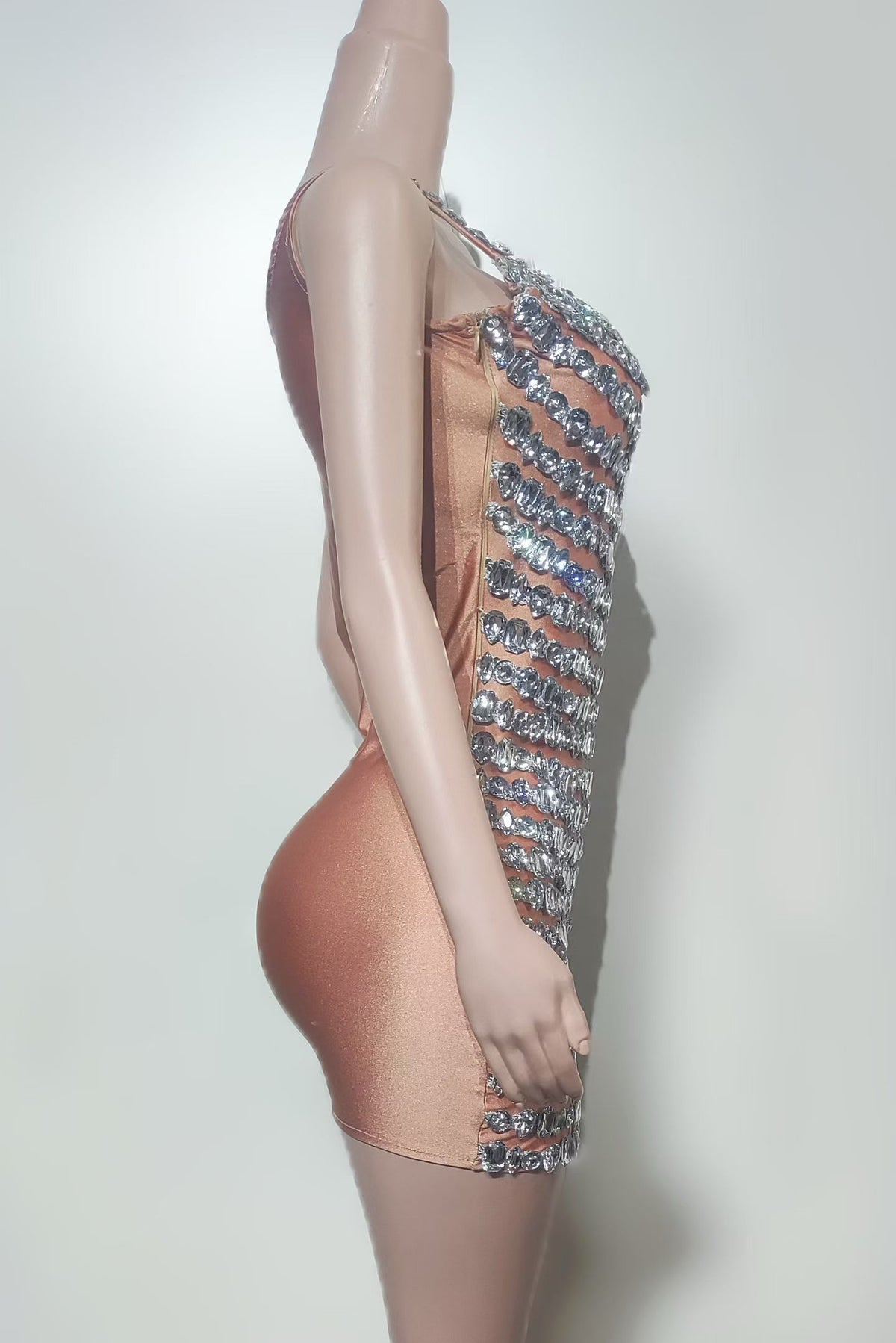 CELESINYI Bingdun Crystal Row Bodycon Mini Dress