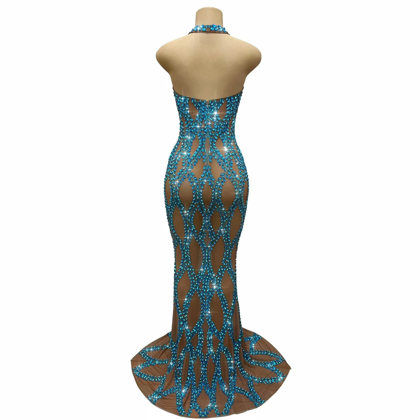 CELESINYI Tengliuzhi Crystal Vine Halter Mermaid Gown