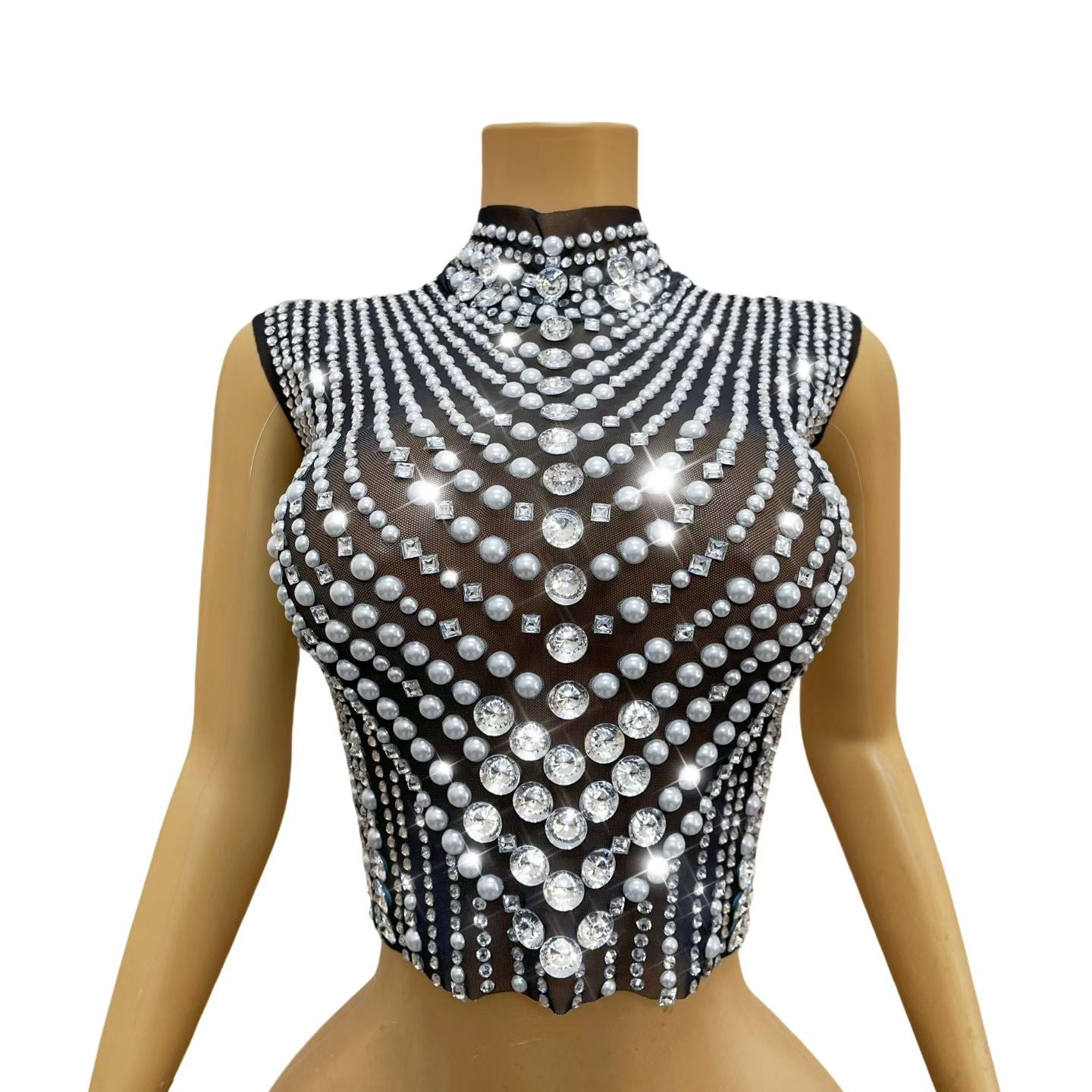 CELESINYI Zhenzhuwang Crystal Pearl Crop Top