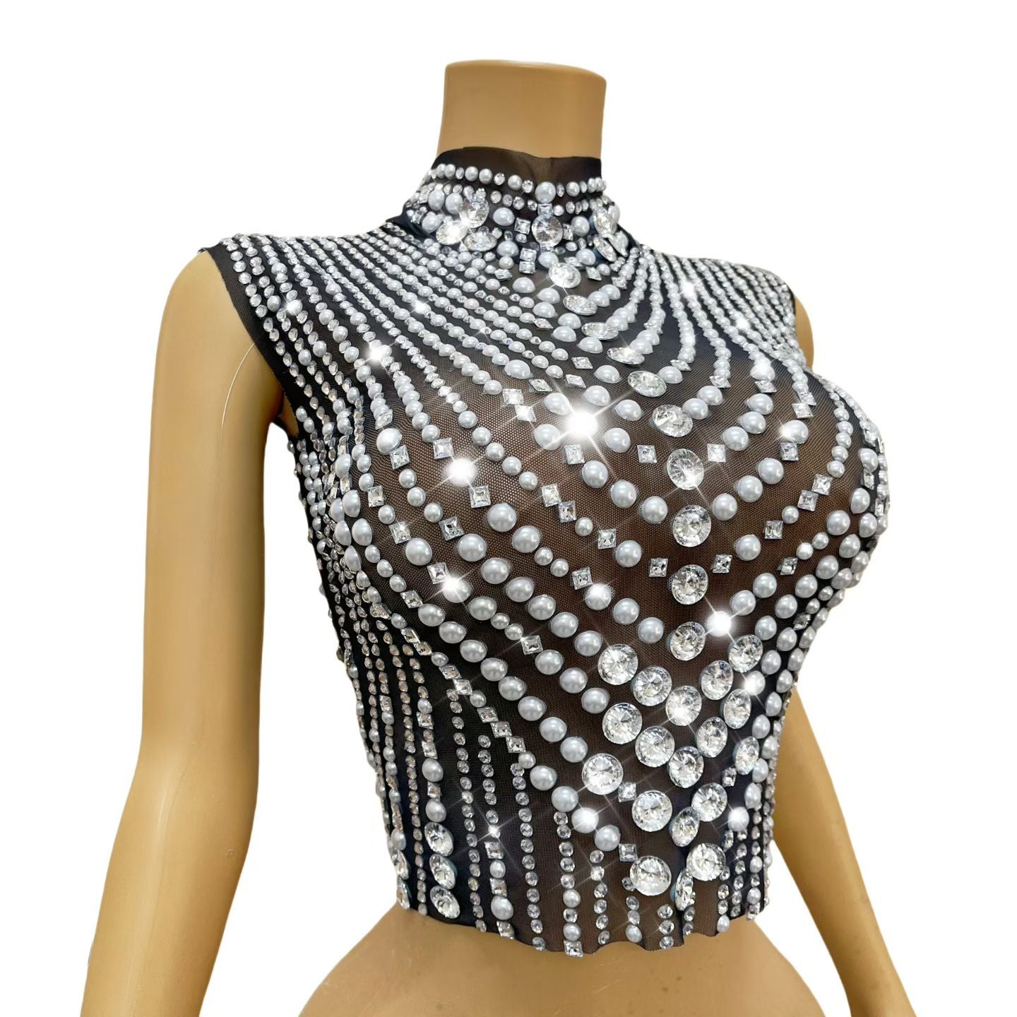 CELESINYI Zhenzhuwang Crystal Pearl Crop Top