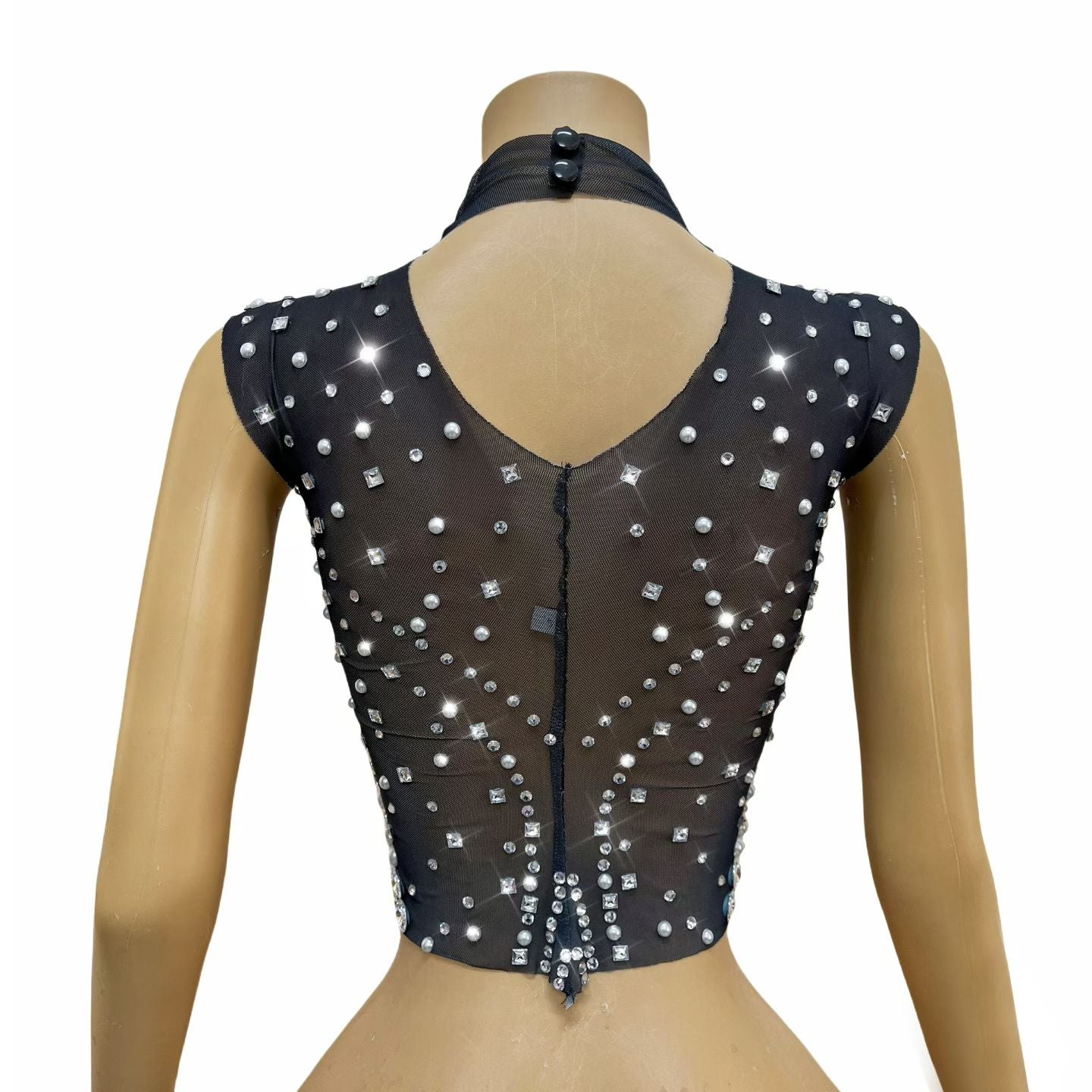 CELESINYI Zhenzhuwang Crystal Pearl Crop Top