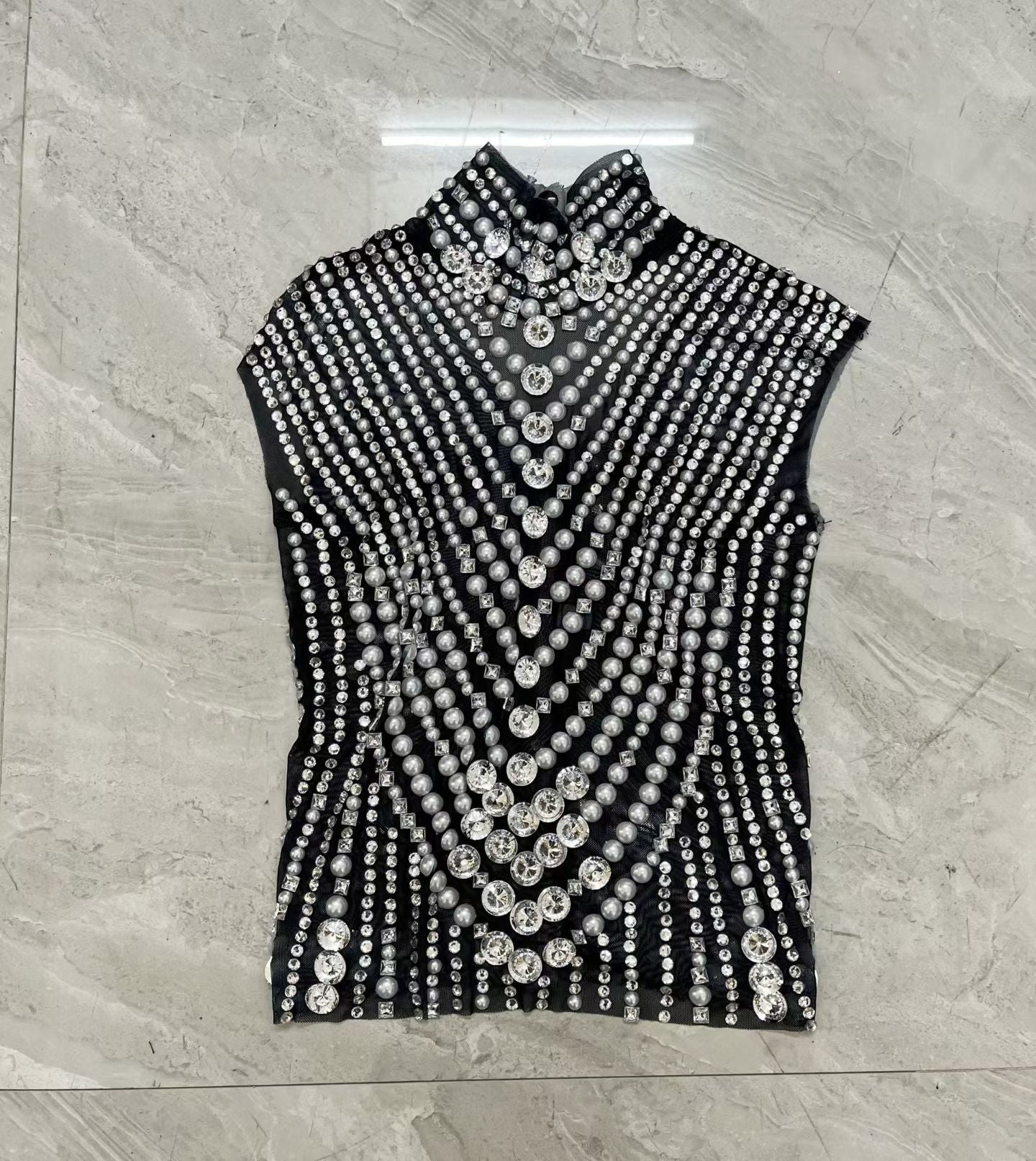 CELESINYI Zhenzhuwang Crystal Pearl Crop Top