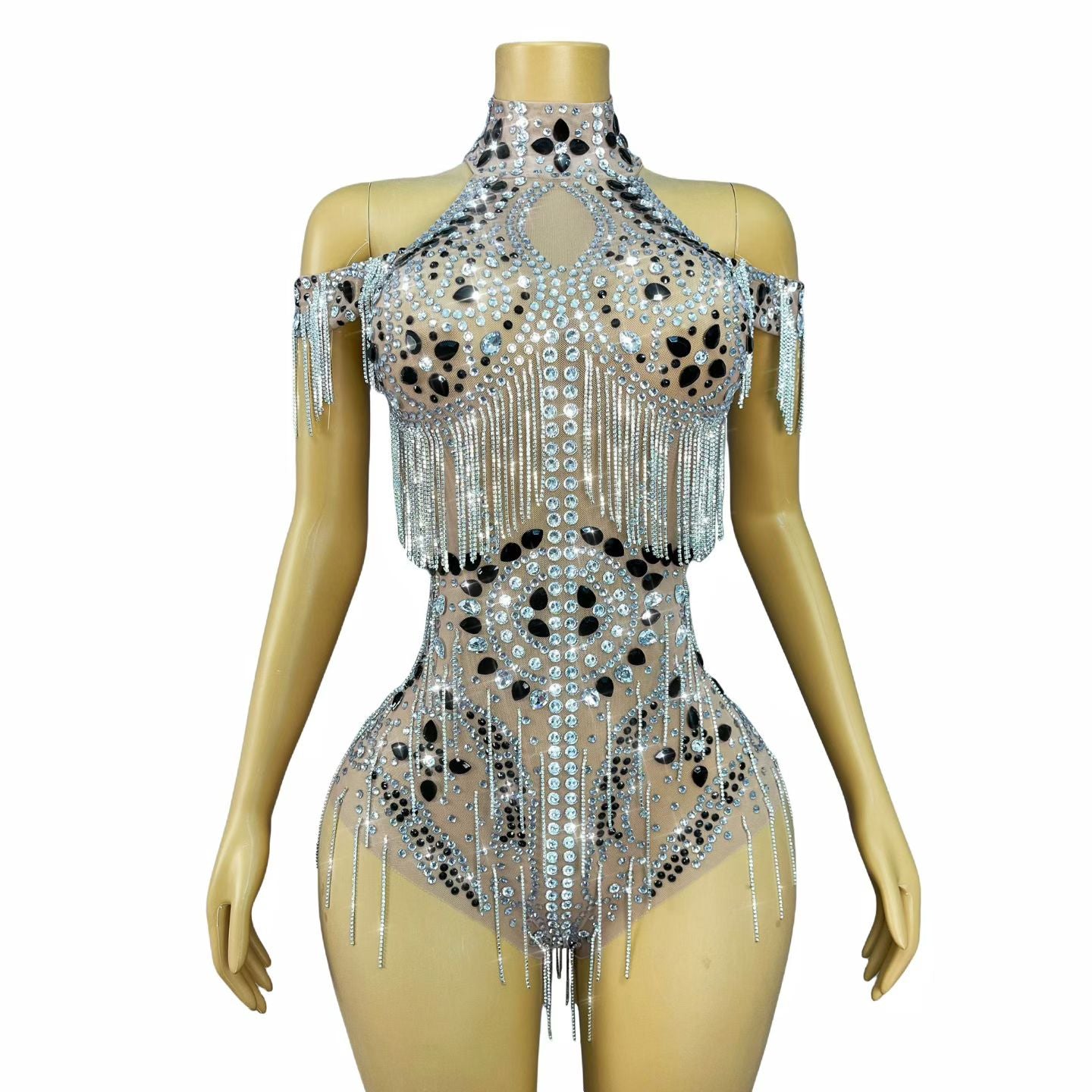 CELESINYI Shuiliandong Crystal Waterfall Fringe Bodysuit