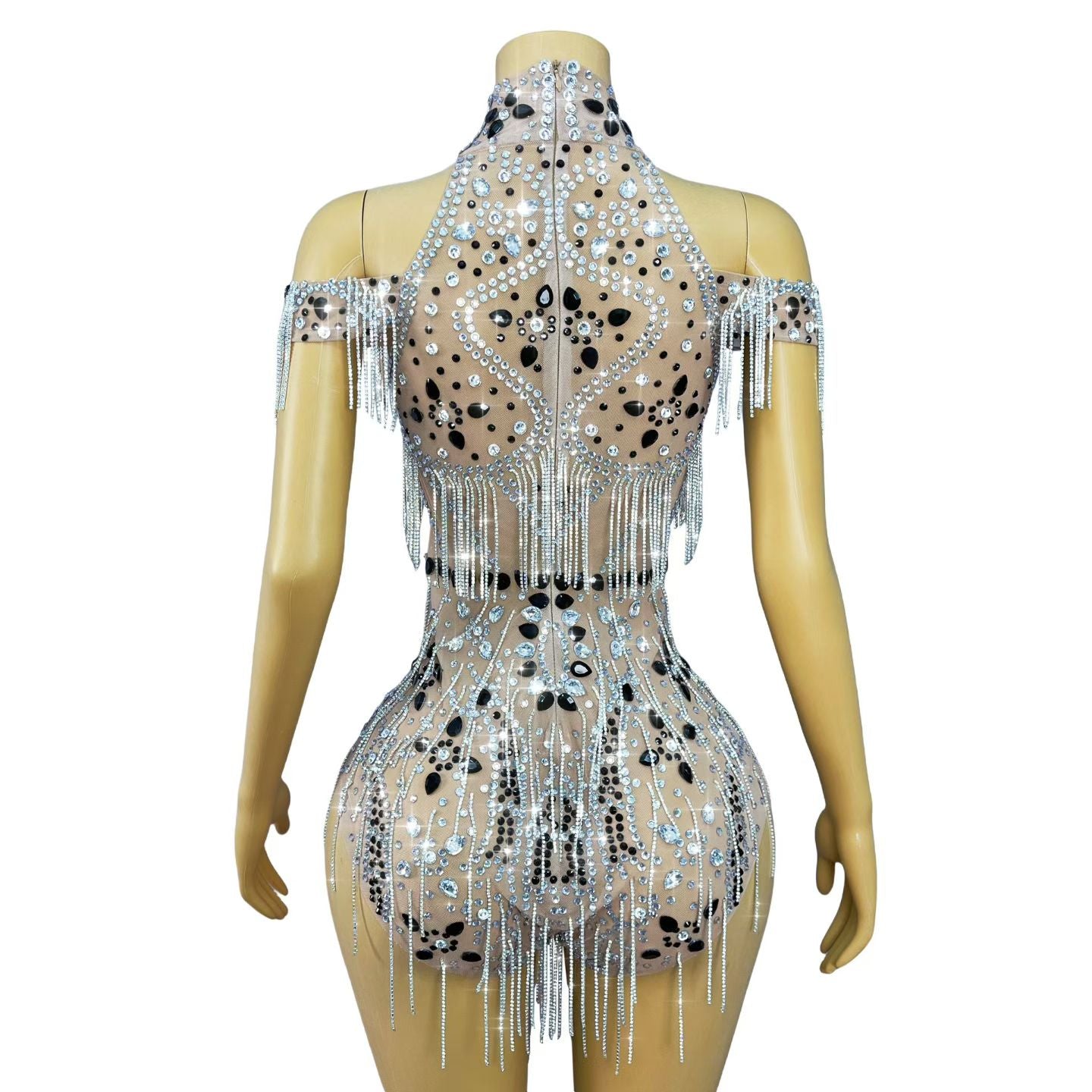 CELESINYI Shuiliandong Crystal Waterfall Fringe Bodysuit