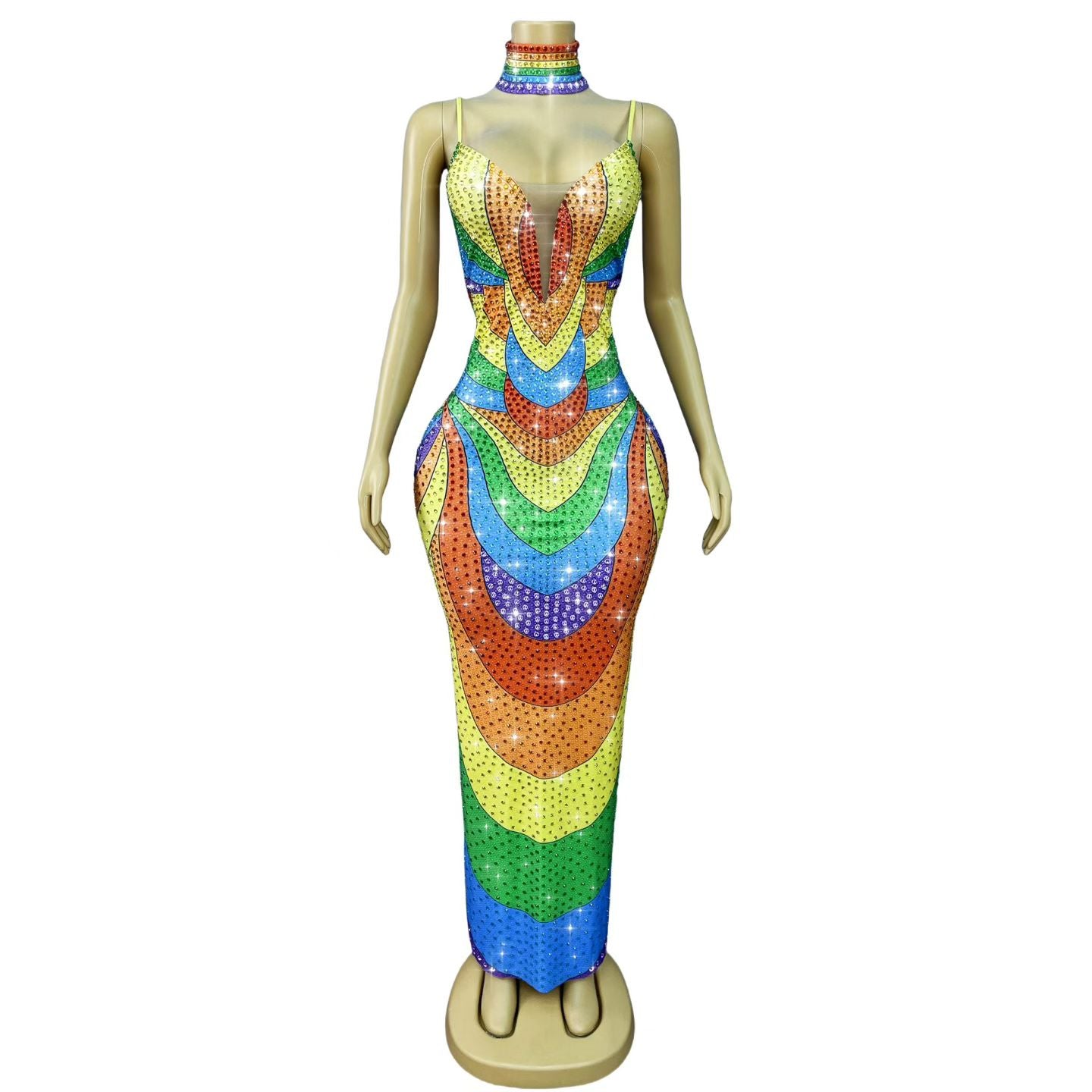 CELESINYI Liuseiguang Crystal Rainbow Gradient Bodycon Gown