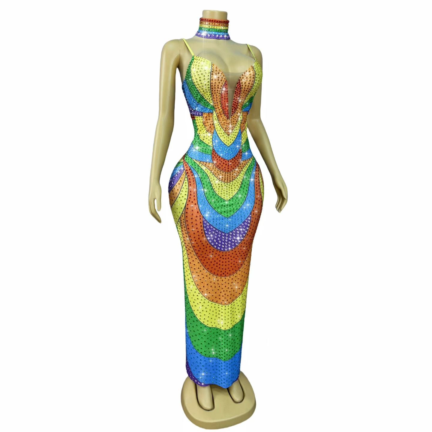 CELESINYI Liuseiguang Crystal Rainbow Gradient Bodycon Gown