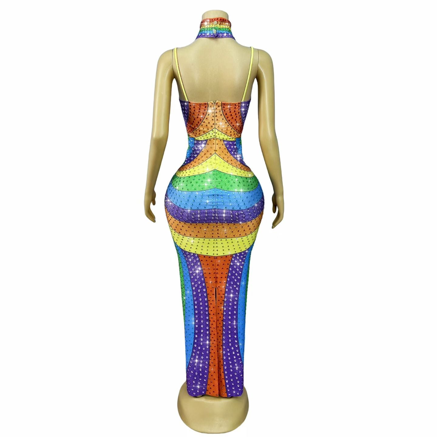 CELESINYI Liuseiguang Crystal Rainbow Gradient Bodycon Gown
