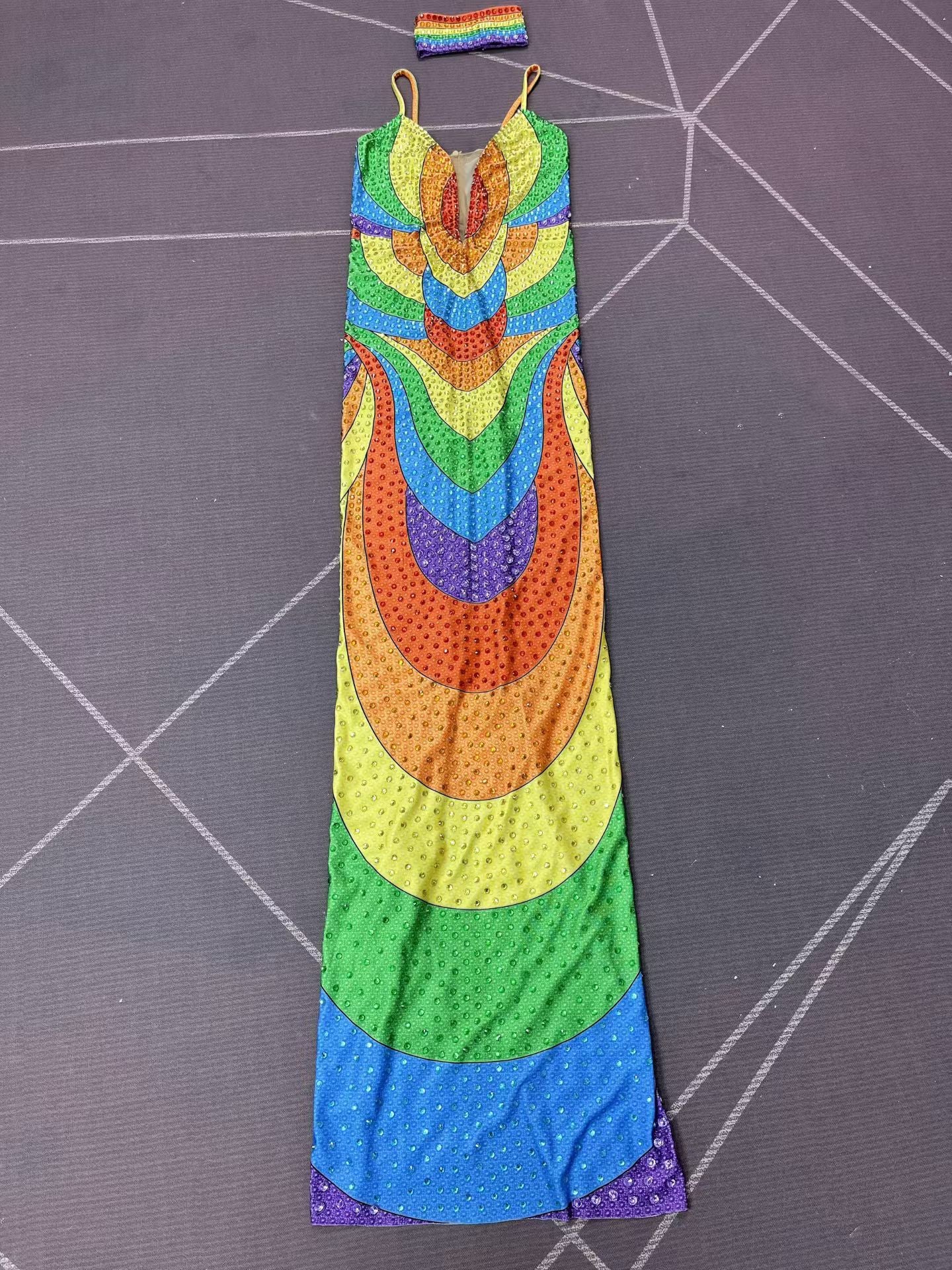 CELESINYI Liuseiguang Crystal Rainbow Gradient Bodycon Gown