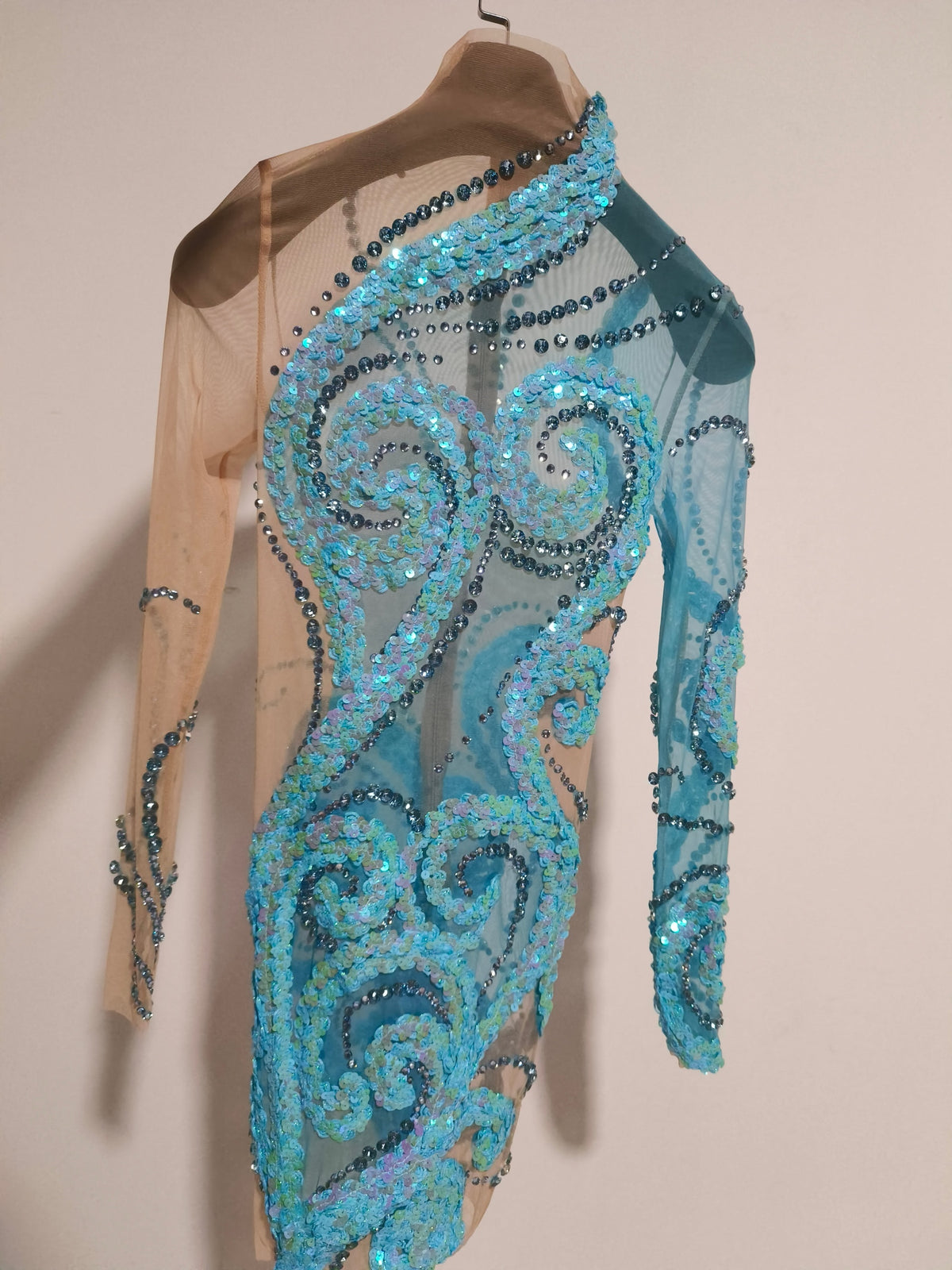 CELESINYI Chitang Crystal Two Tone Blue Leotard