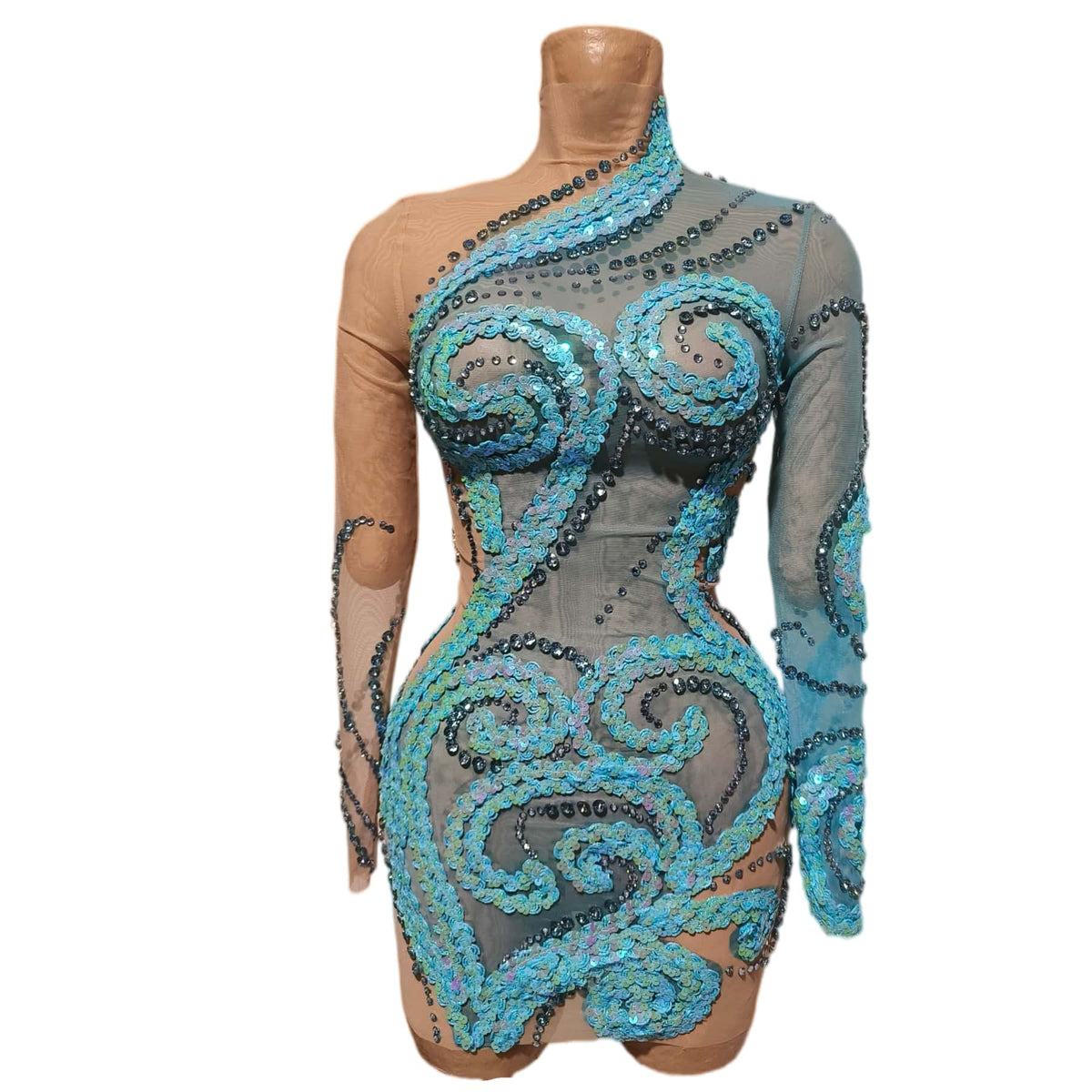 CELESINYI Chitang Crystal Two Tone Blue Leotard
