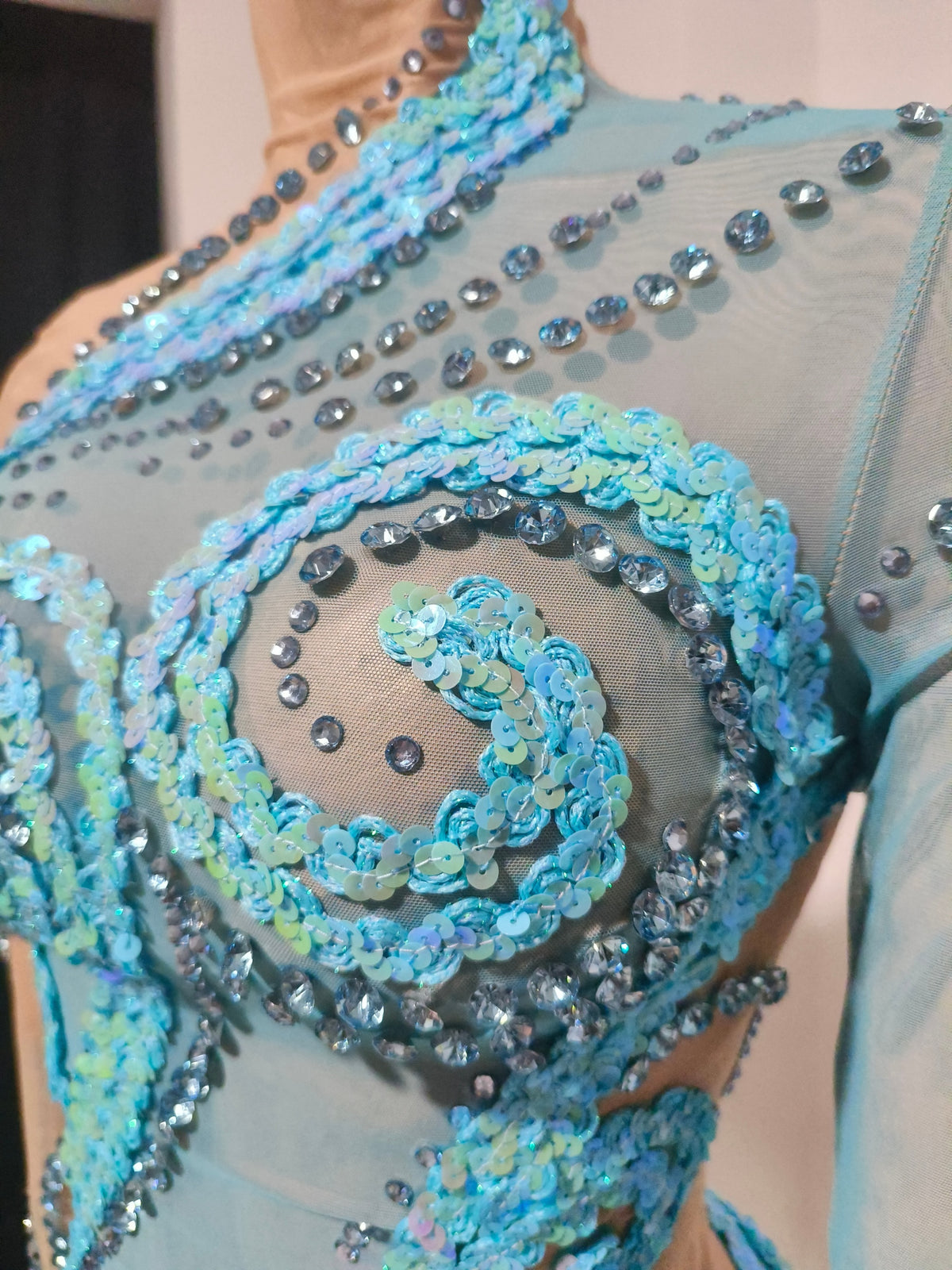 CELESINYI Chitang Crystal Two Tone Blue Leotard