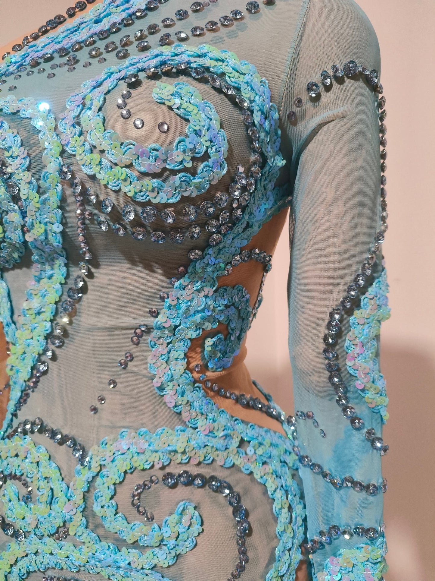 CELESINYI Chitang Crystal Two Tone Blue Leotard
