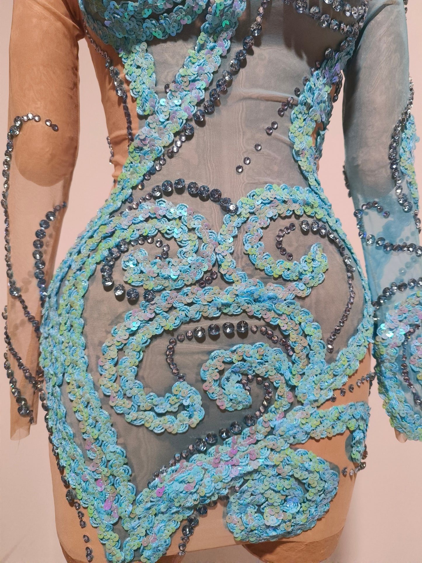 CELESINYI Chitang Crystal Two Tone Blue Leotard