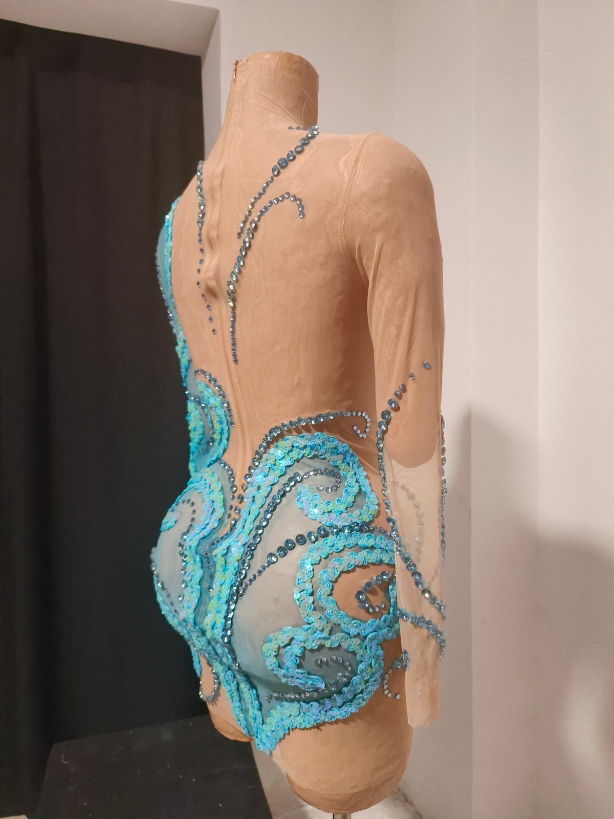 CELESINYI Chitang Crystal Two Tone Blue Leotard