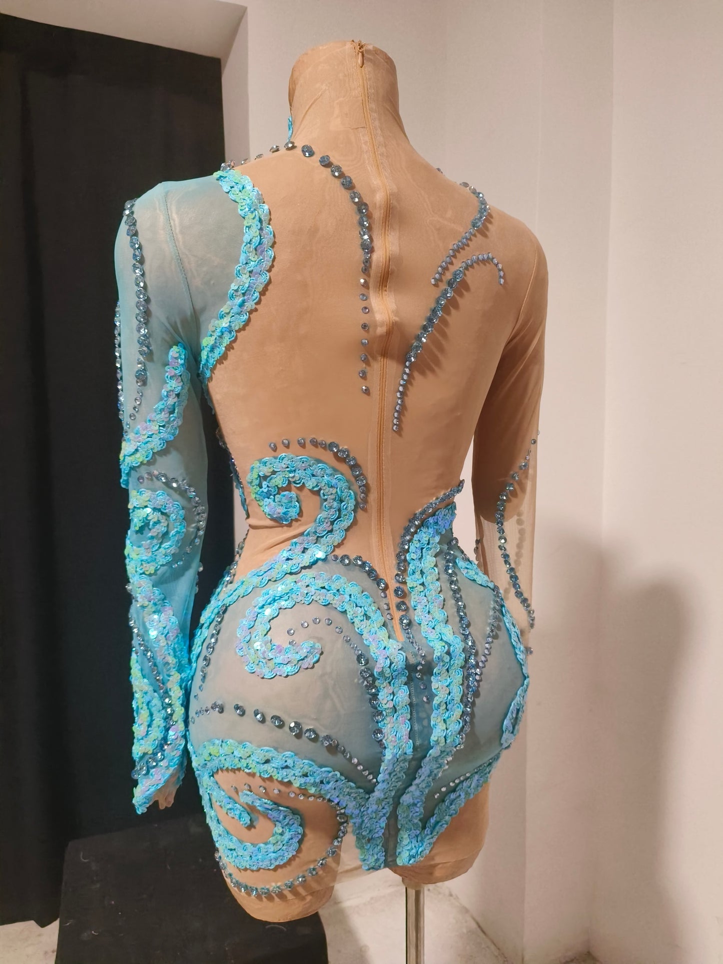 CELESINYI Chitang Crystal Two Tone Blue Leotard