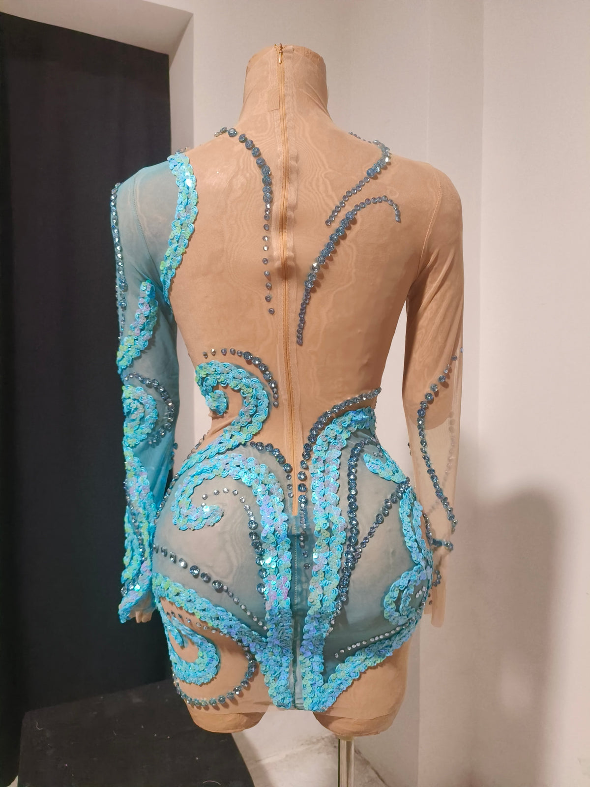 CELESINYI Chitang Crystal Two Tone Blue Leotard