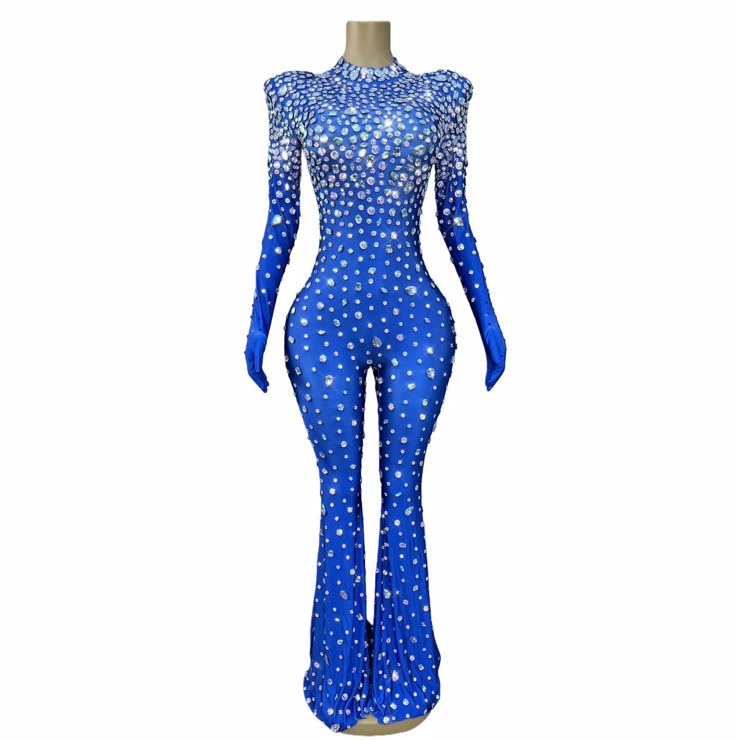 CELESINYI Dashuijing Crystal Bell-Bottom Jumpsuit (Blue)