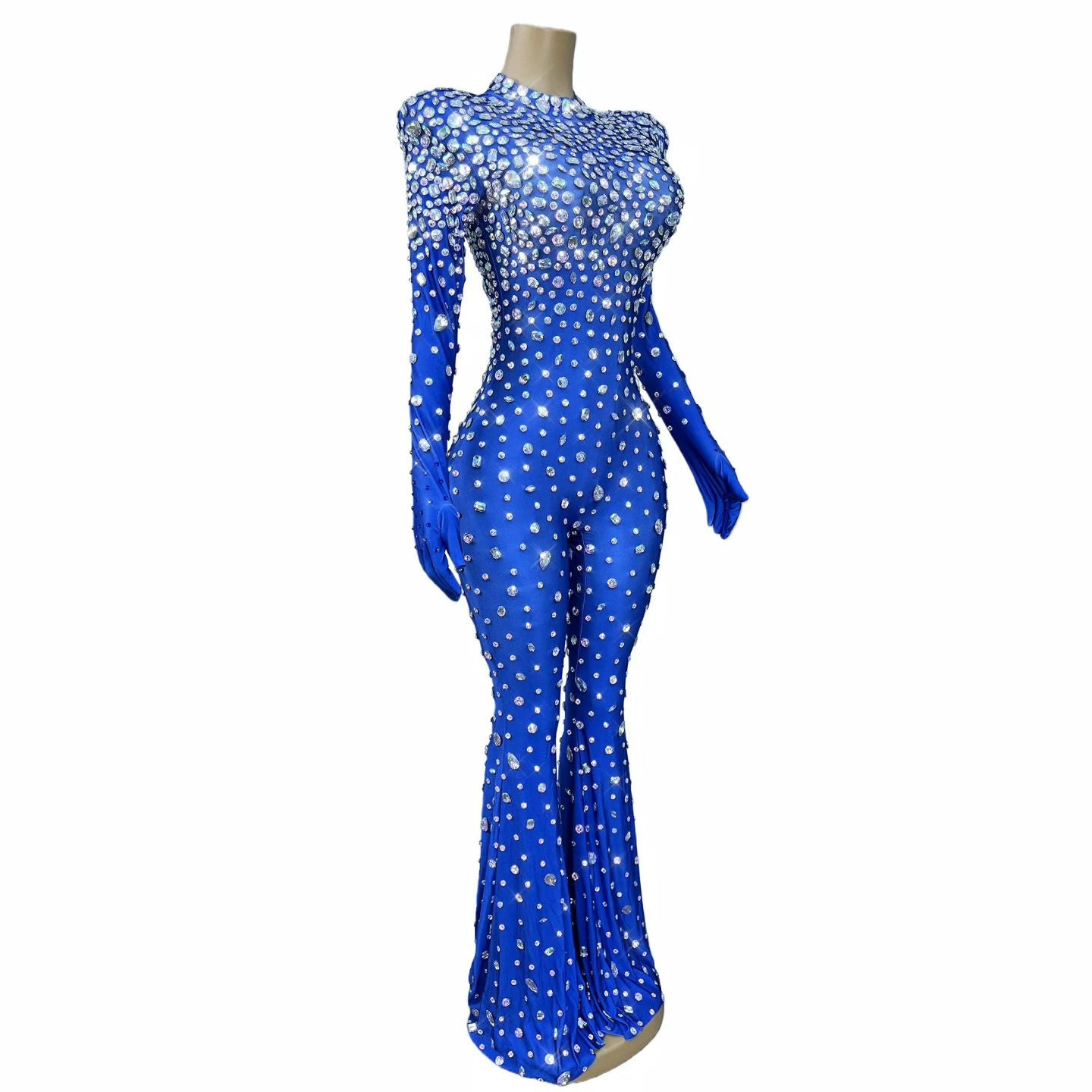 CELESINYI Dashuijing Crystal Bell-Bottom Jumpsuit (Blue)