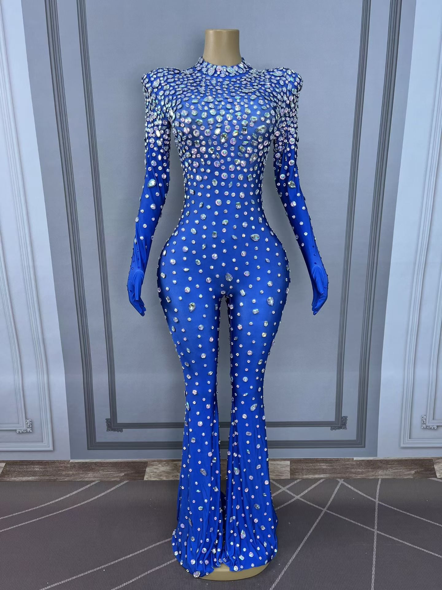 CELESINYI Dashuijing Crystal Bell-Bottom Jumpsuit (Blue)