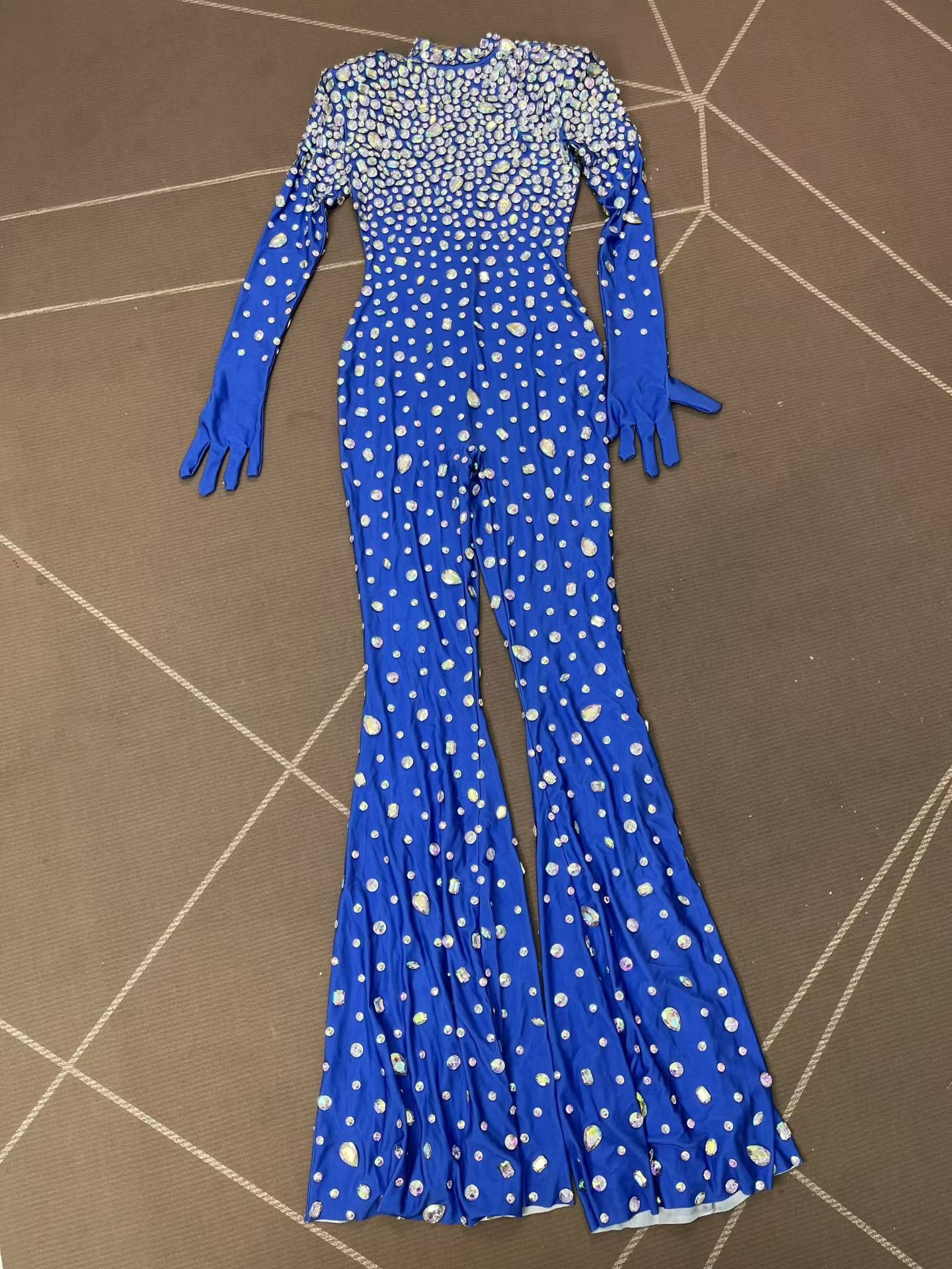 CELESINYI Dashuijing Crystal Bell-Bottom Jumpsuit (Blue)
