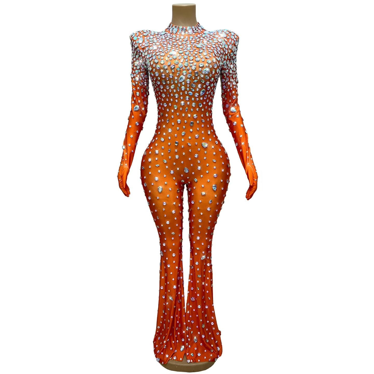 CELESINYI Dashuijing Crystal Bell-Bottom Jumpsuit (Orange AB)
