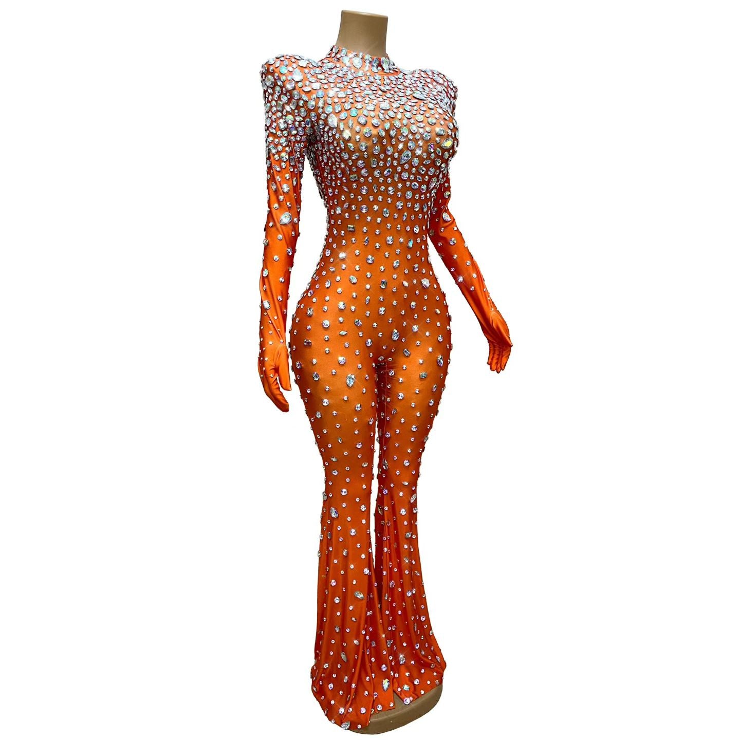 CELESINYI Dashuijing Crystal Bell-Bottom Jumpsuit (Orange AB)