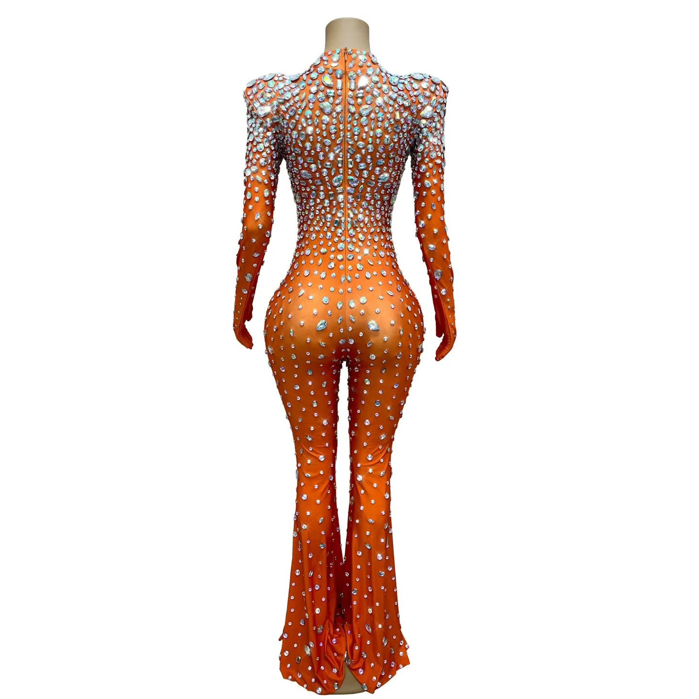 CELESINYI Dashuijing Crystal Bell-Bottom Jumpsuit (Orange AB)