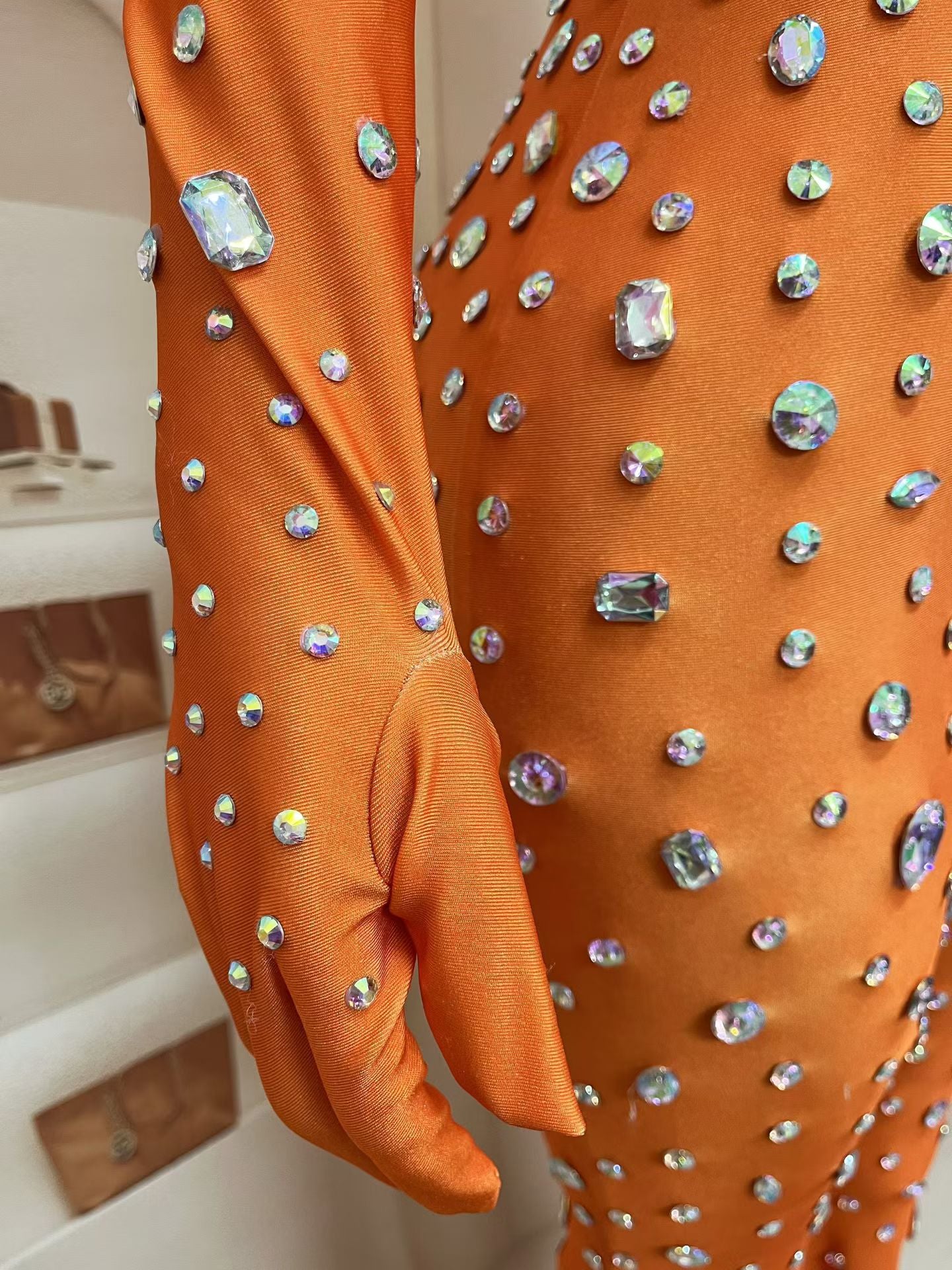 CELESINYI Dashuijing Crystal Bell-Bottom Jumpsuit (Orange AB)